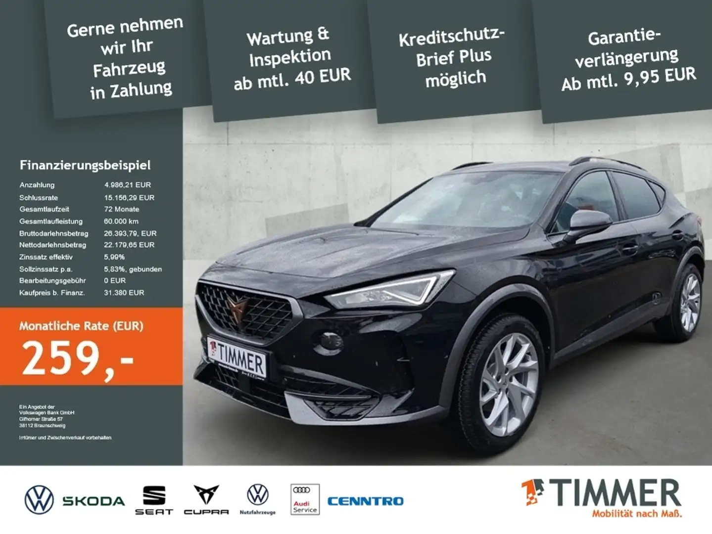 CUPRA Formentor 1.5 TSI 110 kW (150 PS) DSG*AHK*Navi*5J-Gar.*ACC* Zwart - 1