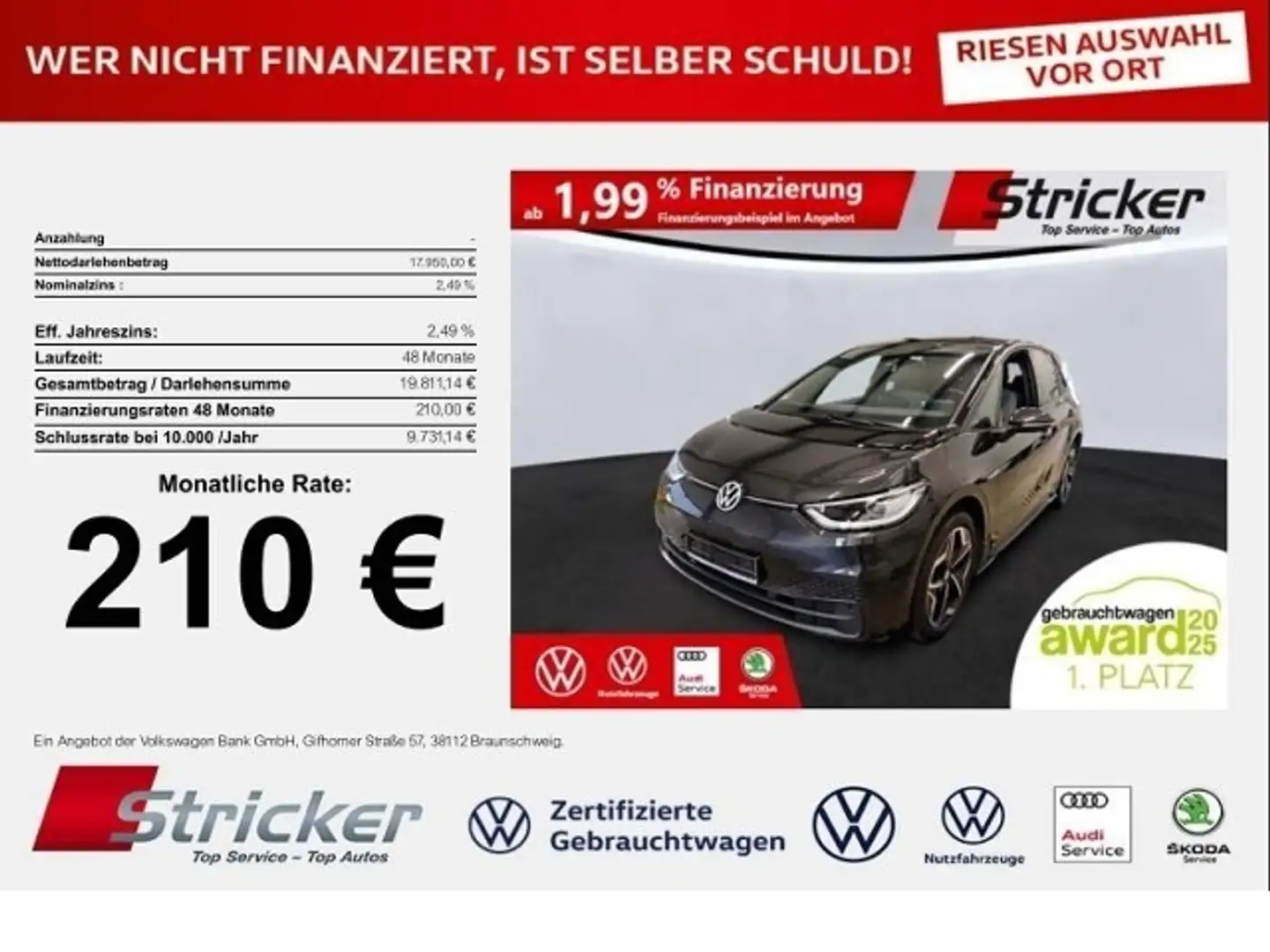 Volkswagen ID.3 Pure Performance 110/45 210,-ohne Anzahlung ACC N Grau - 1
