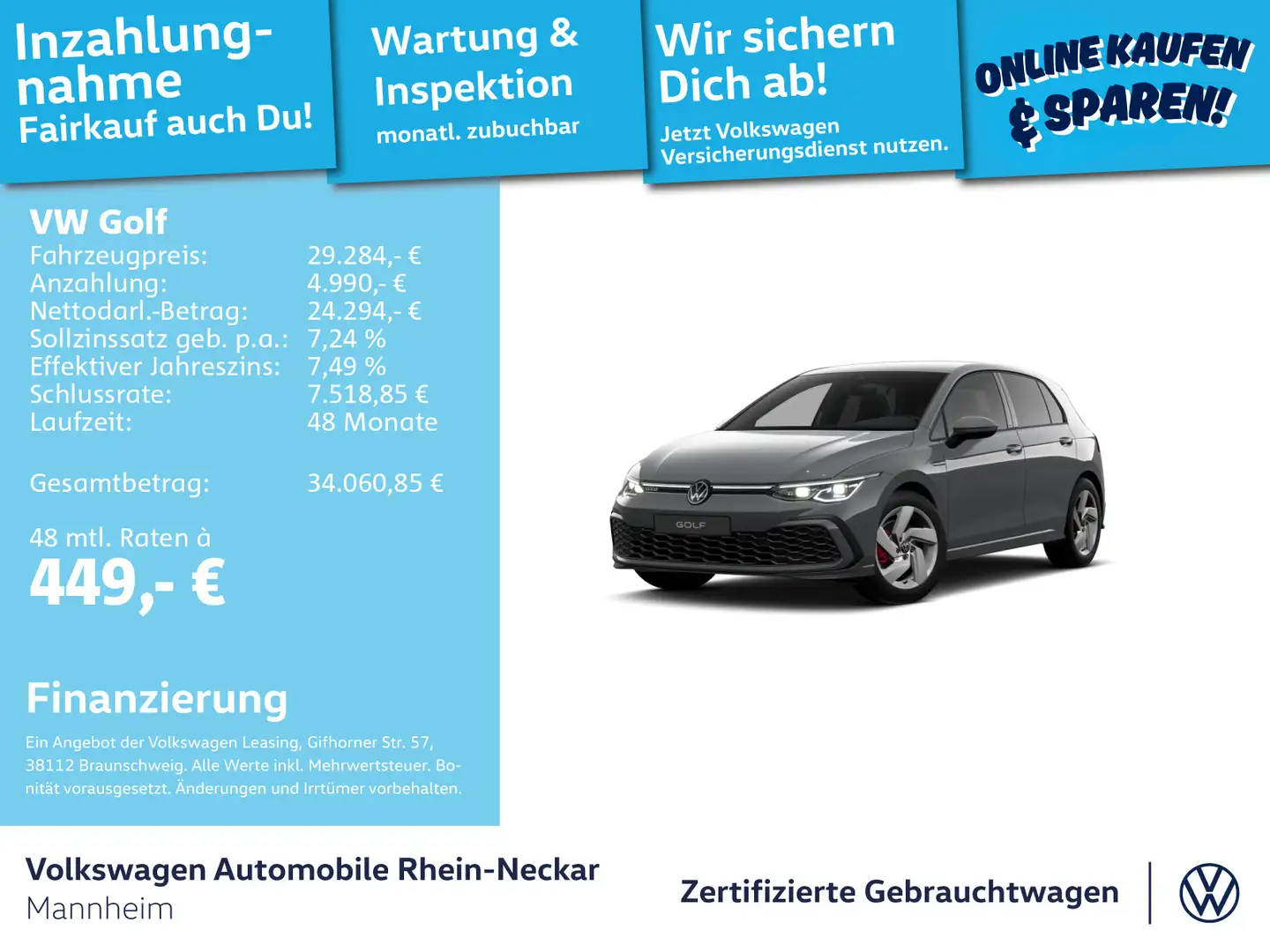 Volkswagen Golf VIII 2.0 TDI GTD DSG Navi PDC Harman Kardon Gris - 1