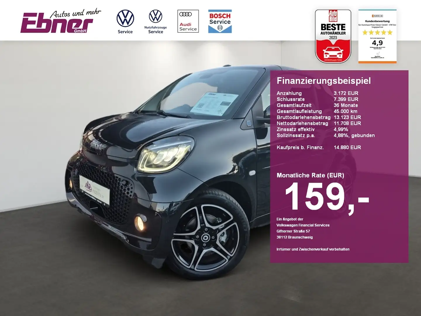 smart forTwo cabrio EQ PRIME PLUS LEDER+LED+NAVI+SITZHZG+KAMERA Schwarz - 1