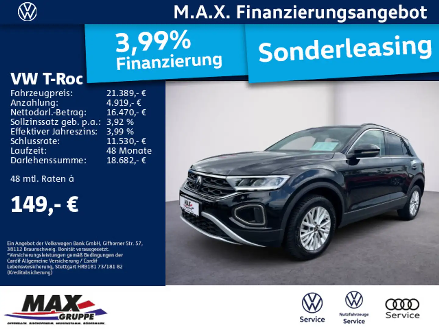 Volkswagen T-Roc 1.0 TSI LIFE LED+NAVI+PDC+DCP+LANE ASSIST+ Schwarz - 1