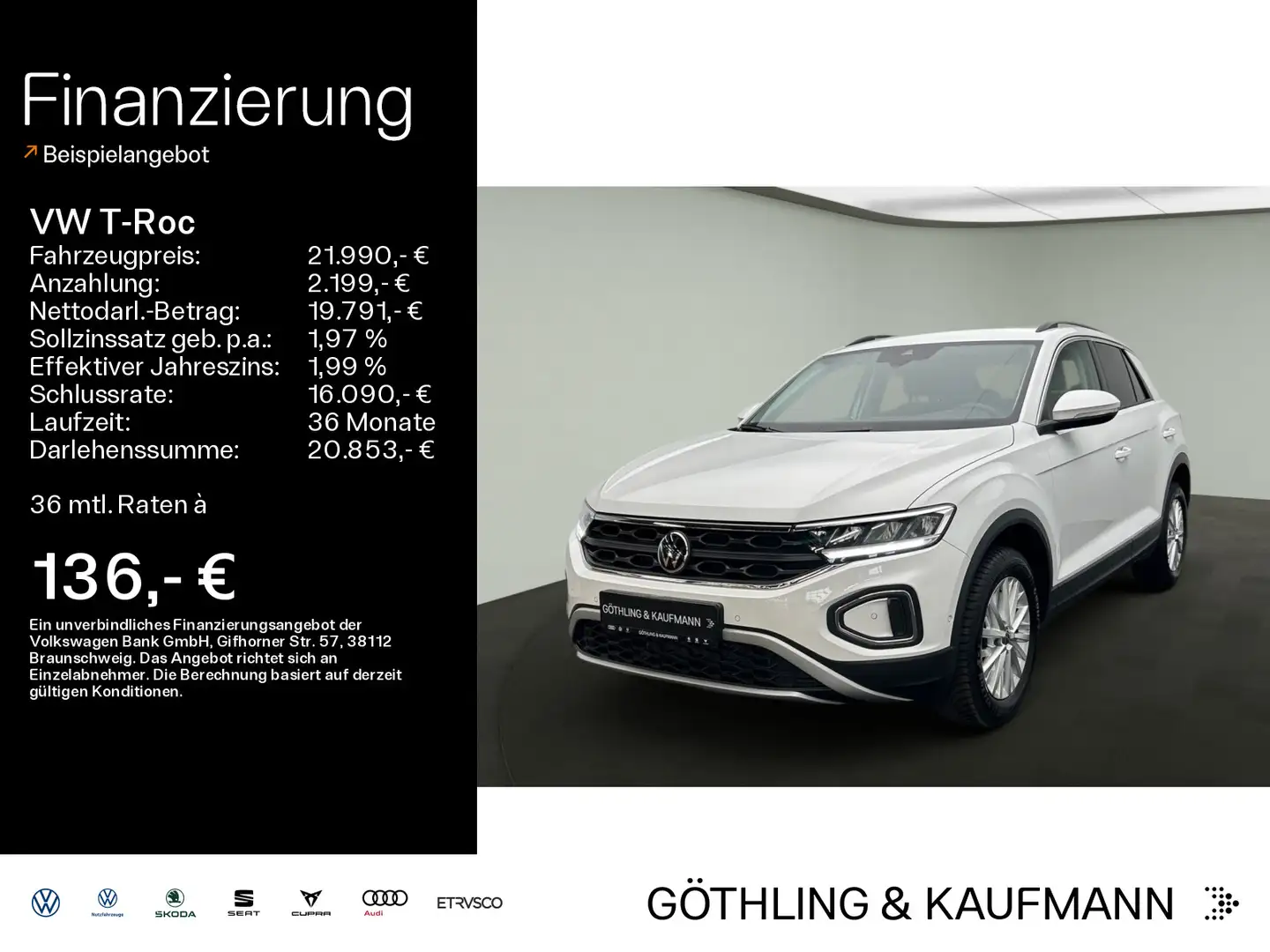 Volkswagen T-Roc 1.0 TSI LIFE*LED*DIGITAL*NAVI*PDC*SHZ*16ZO Weiß - 1