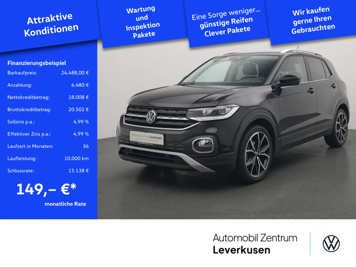 Volkswagen T-Cross Style DSG AHK NAVI VIRT ACC KAM CARPL Schwarz - 1