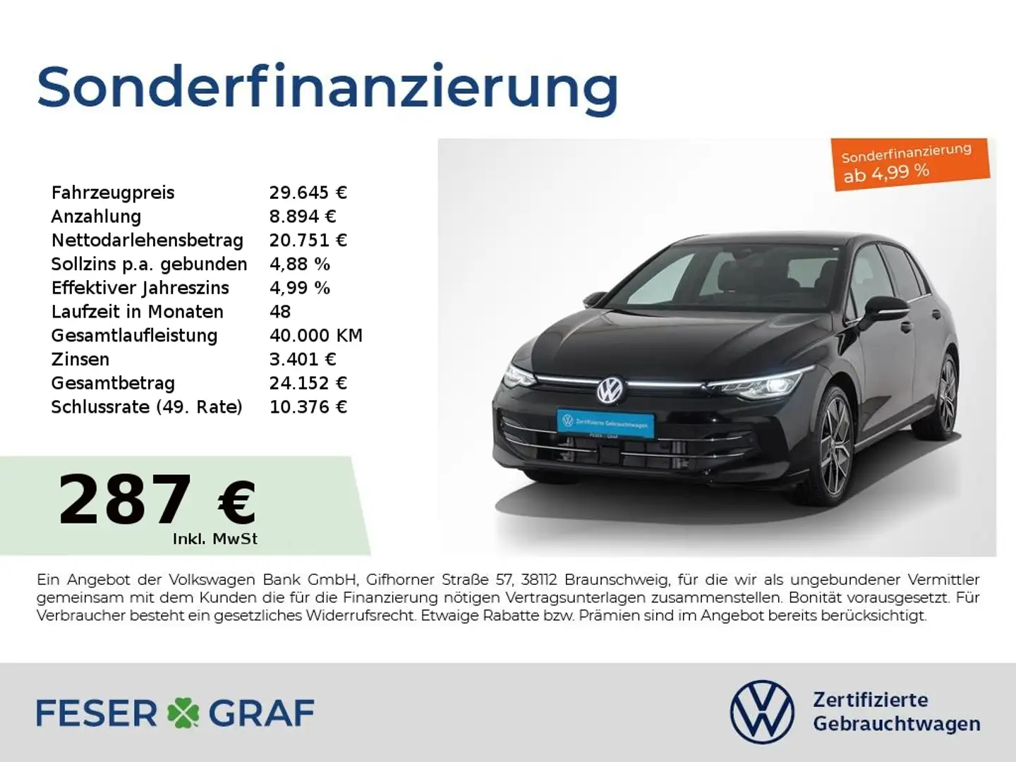 Volkswagen Golf 1.5 eTSI Edition 50 IQ.LIGHT PANO AHK NAVI Schwarz - 1