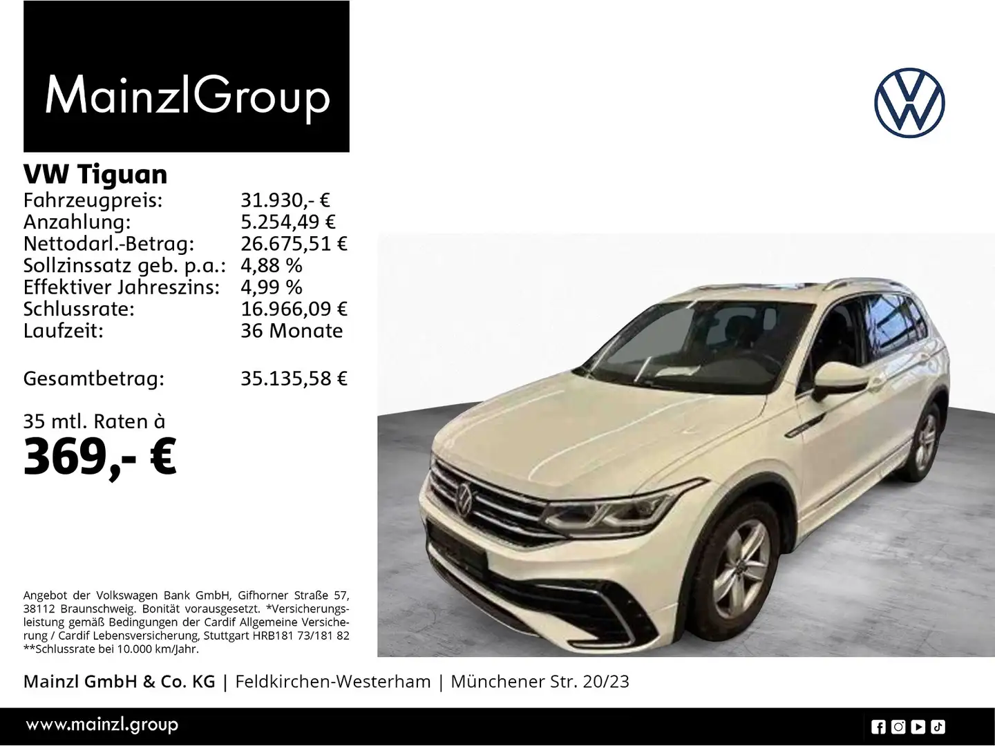 Volkswagen Tiguan 2.0 TDI DSG R-Line Pano Kamera Matrix ACC Weiß - 1