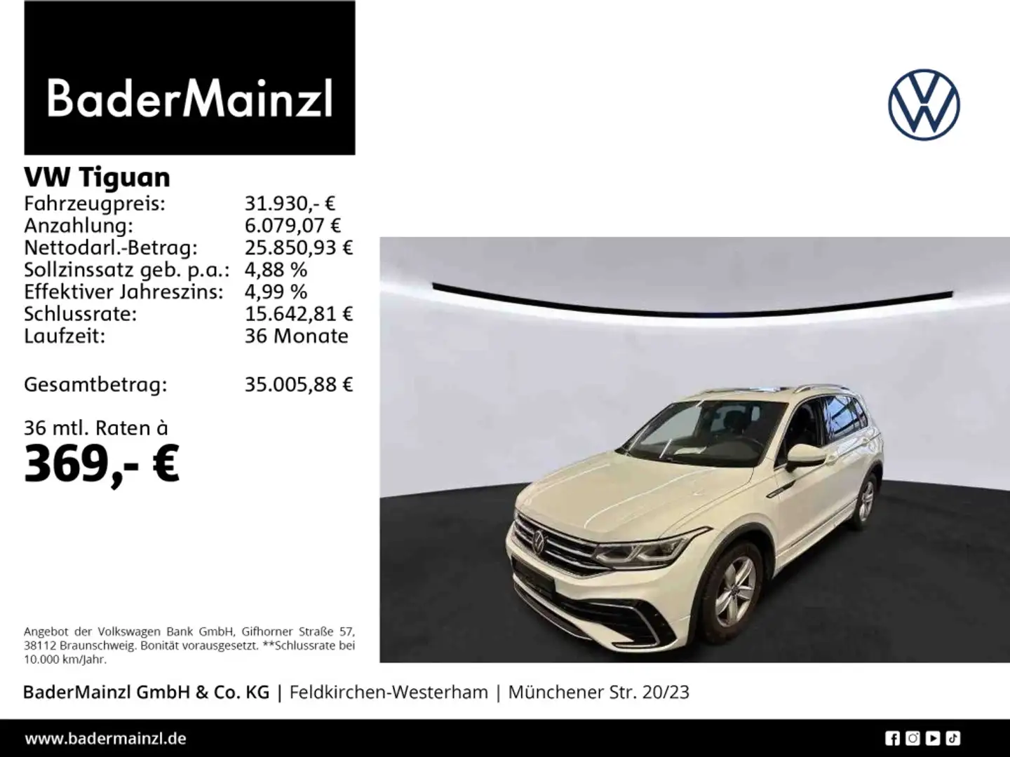 Volkswagen Tiguan 2.0 TDI DSG R-Line Pano Kamera Matrix ACC Weiß - 1