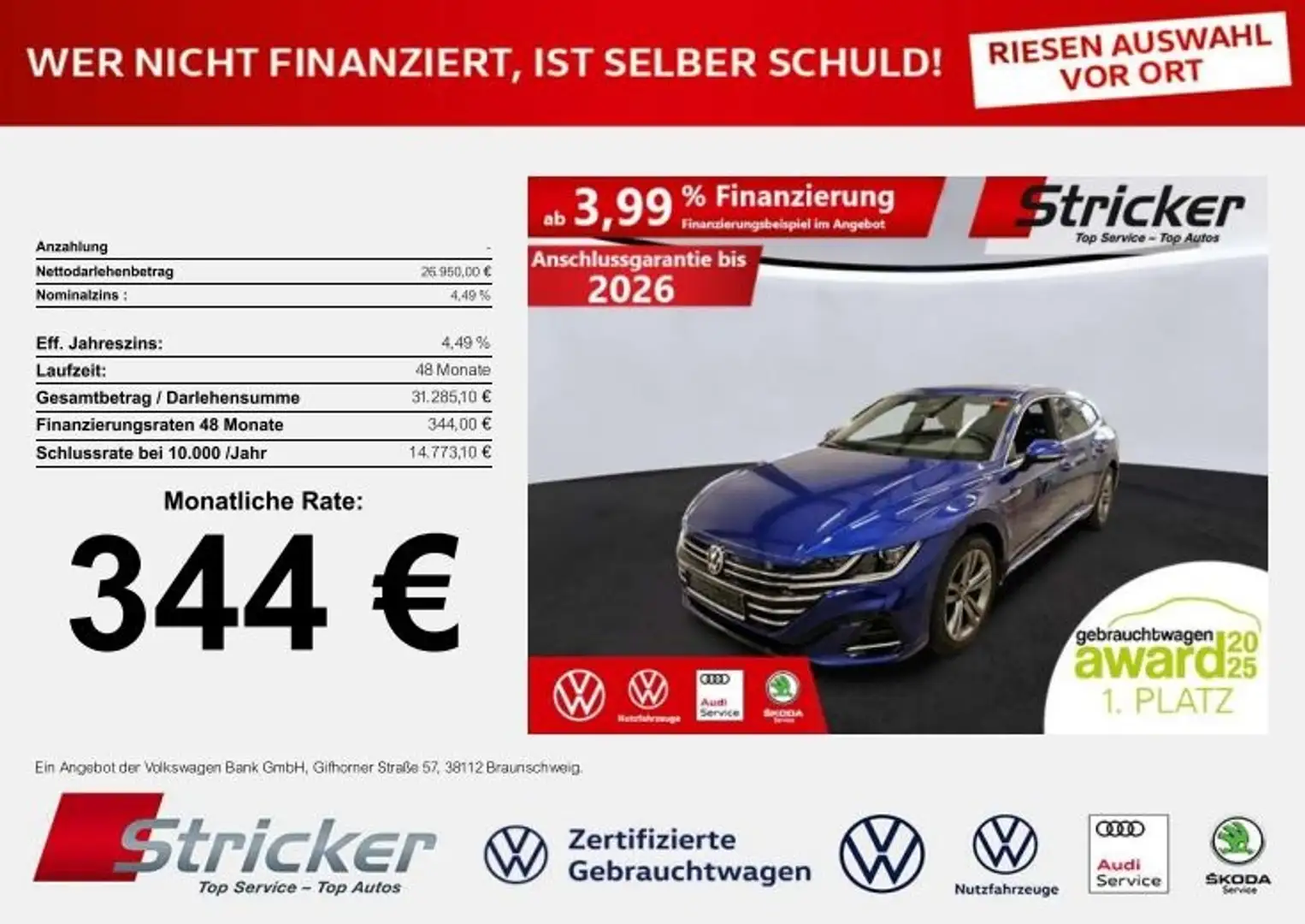 Volkswagen Arteon Shooting Brake R-Line 1.4TSI e-hybrid 344,-ohne A Blau - 2