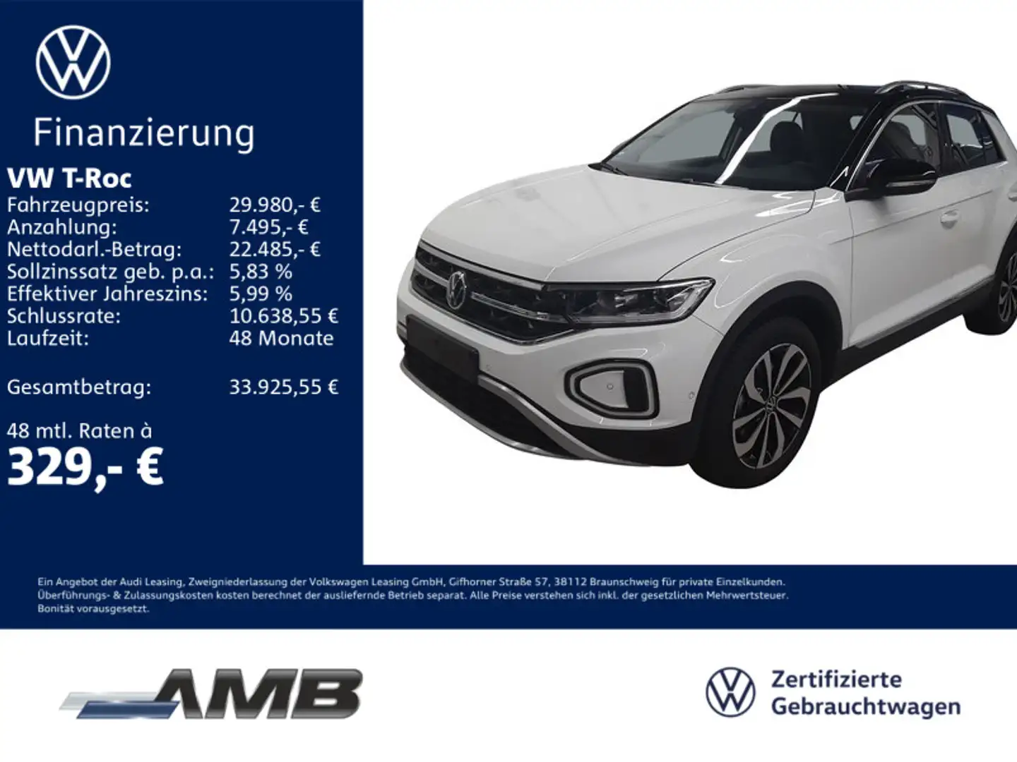 Volkswagen T-Roc Style 1.5 TSI AHK/LED+/Standh/RFK/06.30Gar Weiß - 1