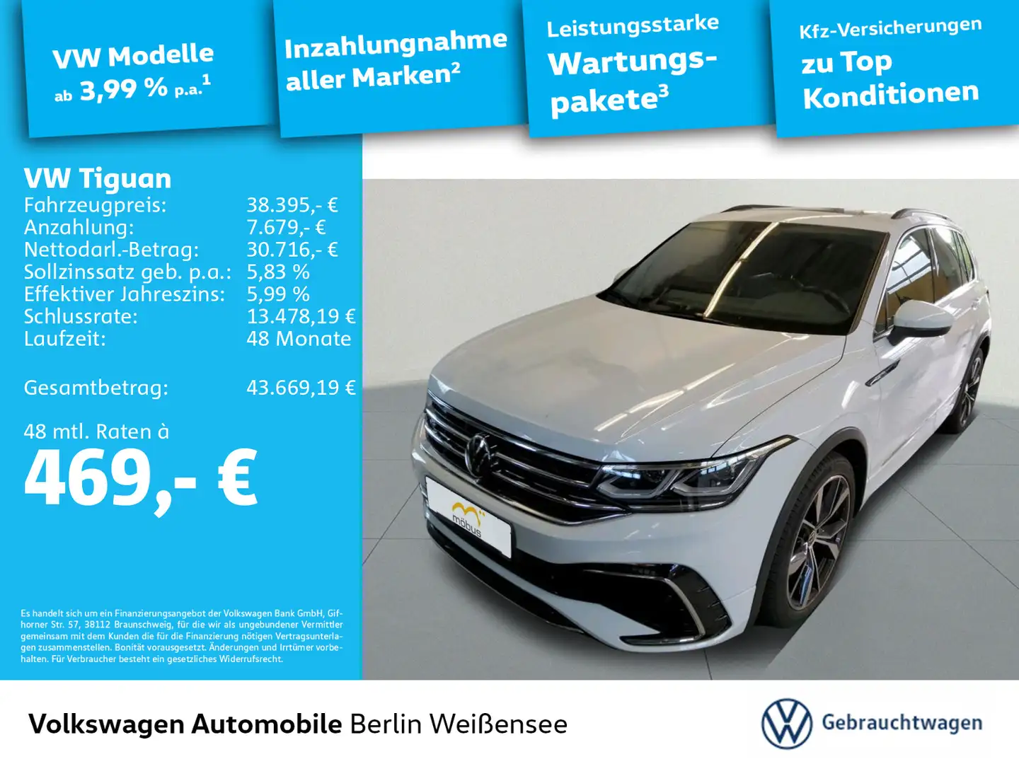 Volkswagen Tiguan 2.0 TDI R-Line 4M*DSG*APP*IQ.LIGHT*NAV*AC Weiß - 1
