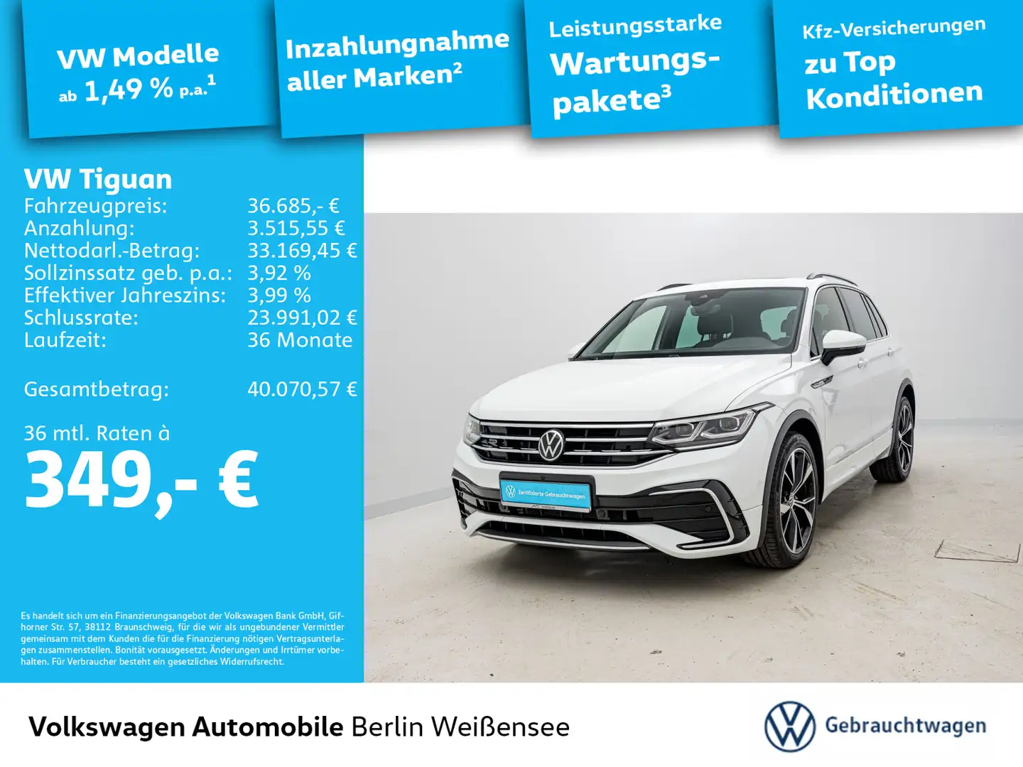 Volkswagen Tiguan 2.0 TDI R-Line 4M*DSG*APP*IQ.LIGHT*NAV*AC Weiß - 1