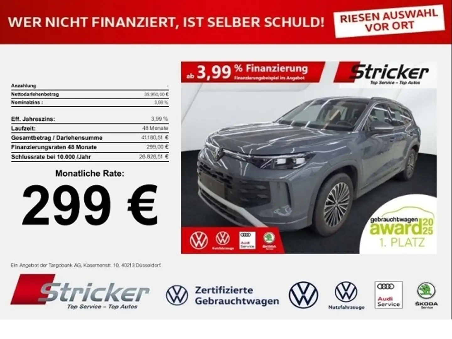 Volkswagen Tayron Life 1.5eTSI DSG 299,-ohne Anzahlung 7-Sitzer AHK Grau - 1