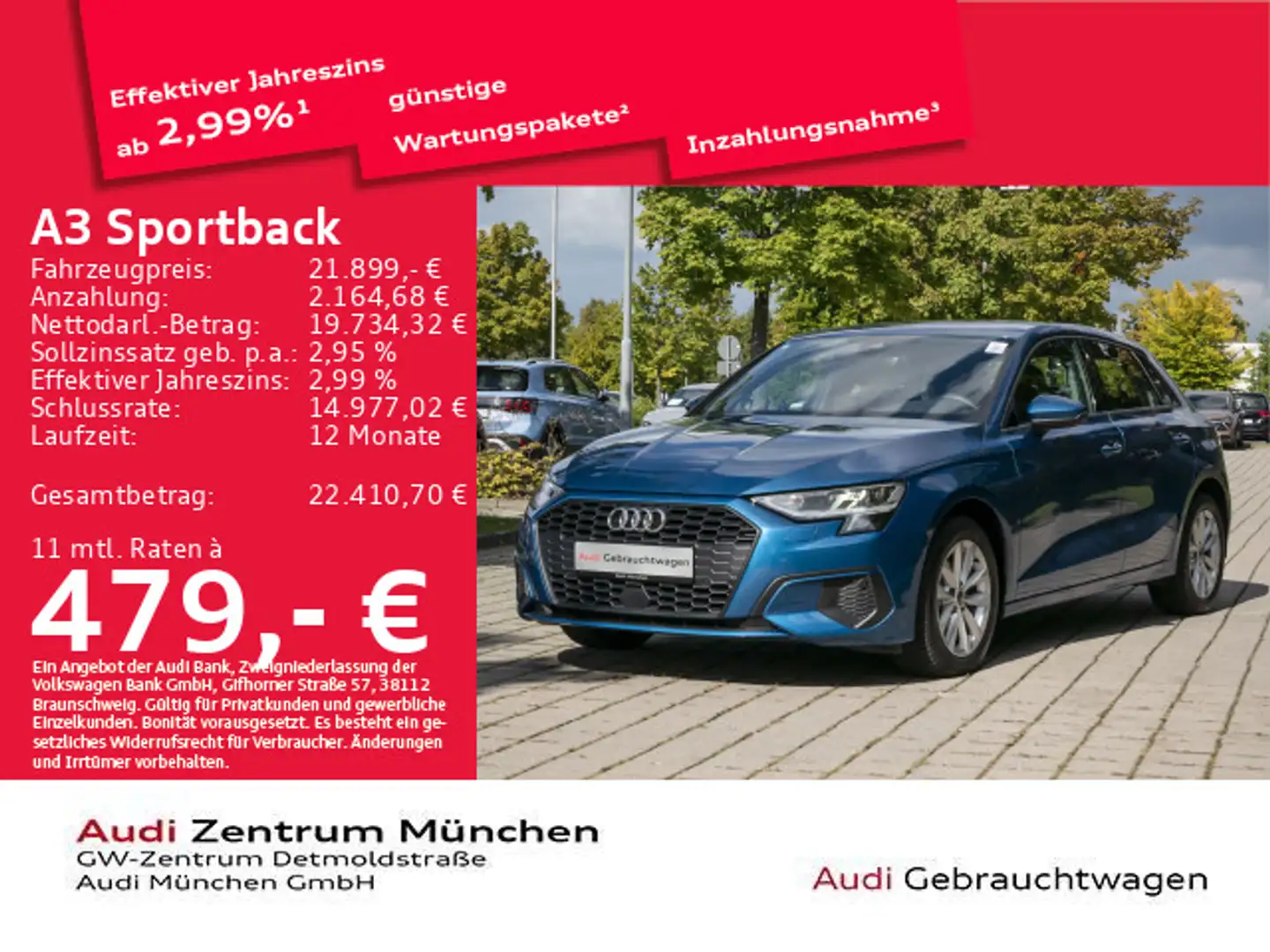 Audi A3 30 TFSI S tronic ACC Blau - 1