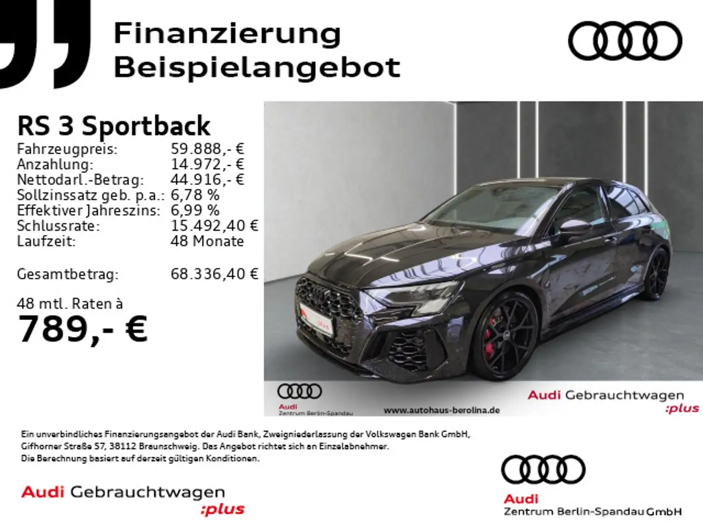 Audi RS3 RS3 Sportback *PANO*MATRIX*360°*B&O*RS-AGA*NAV+* Schwarz - 1