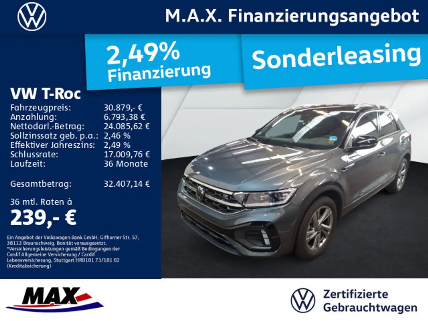 Volkswagen T-Roc 1.5 TSI DSG R-LINE LED+AHK+KAMERA+ACC+ALU+ Grau - 1