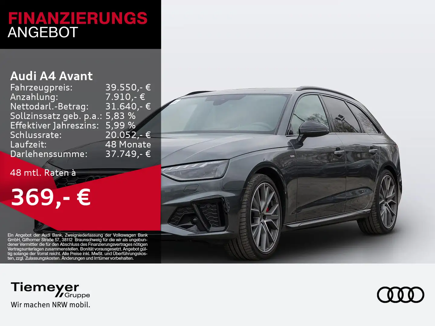 Audi A4 40 TFSI Q 2x S LINE LM19 KAMERA NAVI+ V Grau - 1