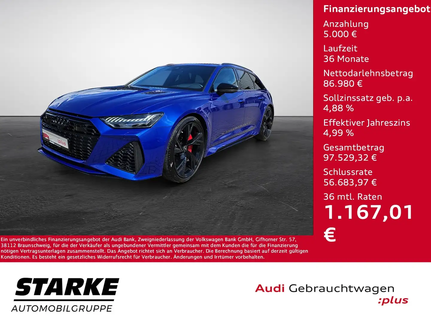 Audi RS6 RS 6 Avant TFSI tiptronic quattro Dynamic-Paket... Blauw - 1