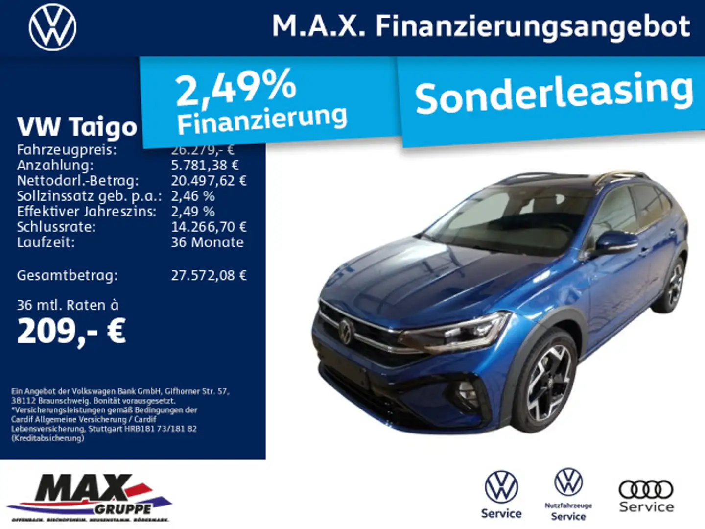 Volkswagen Taigo 1.0 TSI DSG R LINE IQ.LIGHT+ACC+APP+NAVI++ Blau - 1