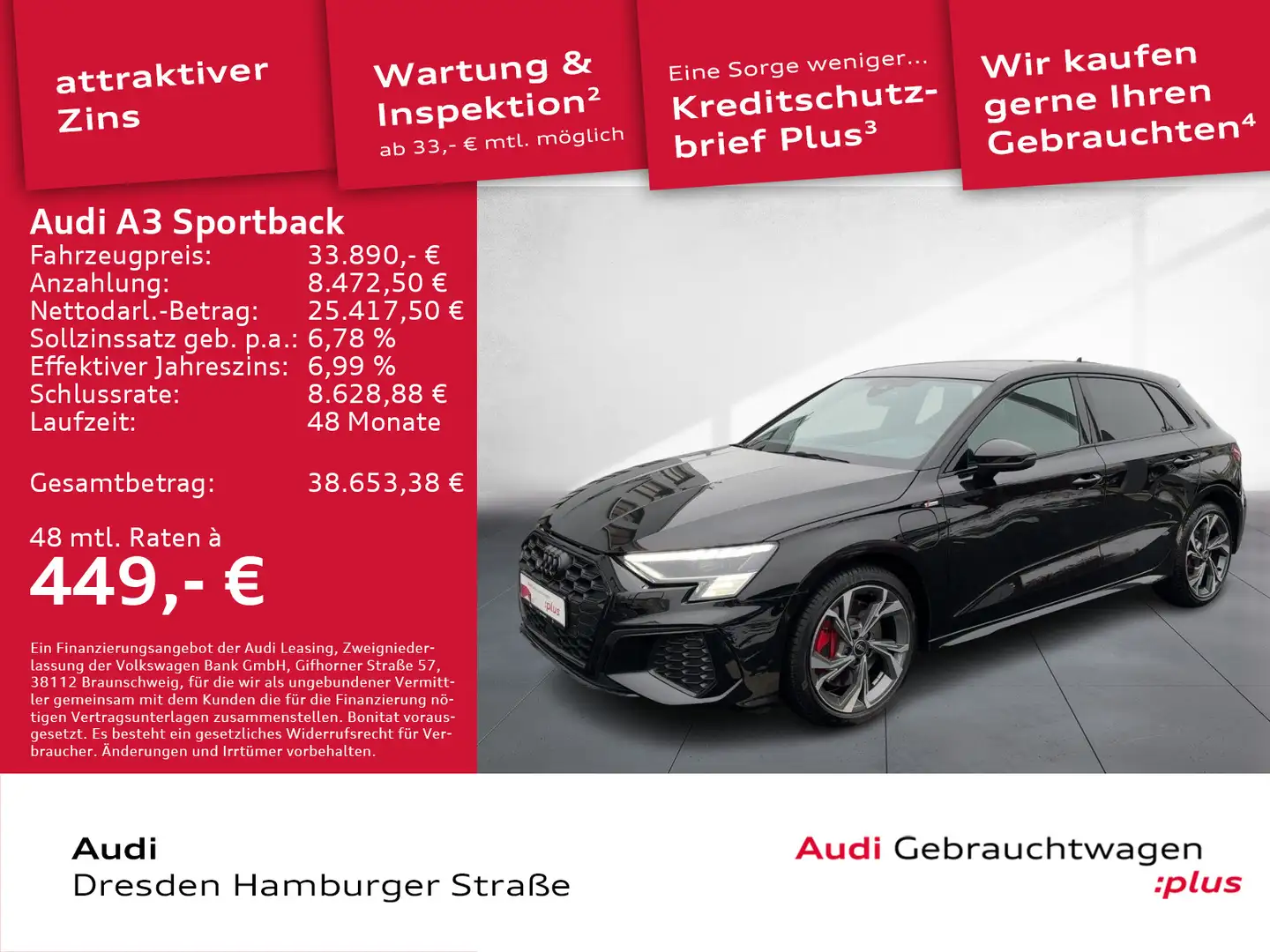 Audi A3 TFSI e S line 45 e 180(245) kW(PS) Schwarz - 1