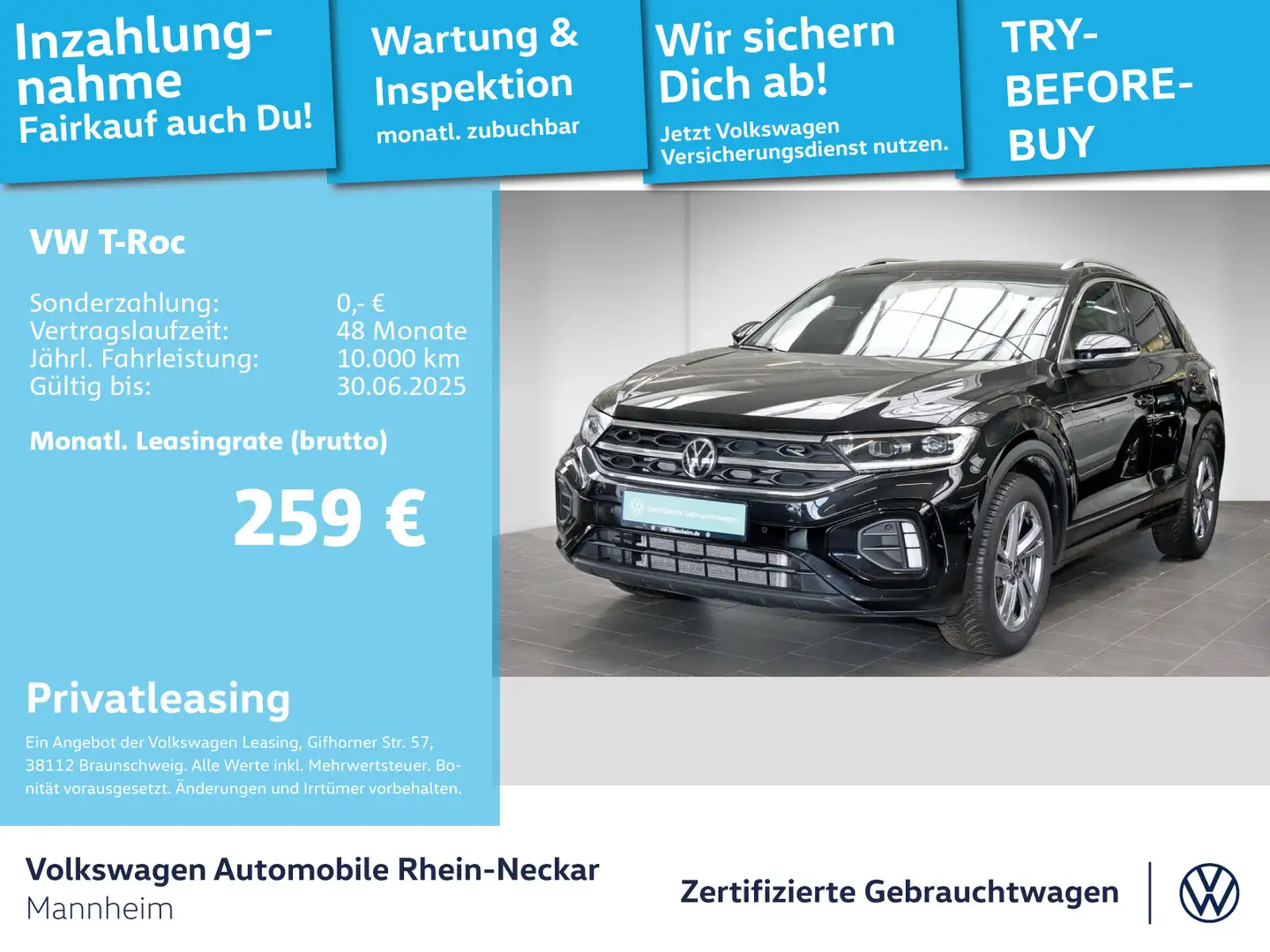 Volkswagen T-Roc 2.0 TDI R-Line Gar.2029 DSG AHK  Navi LED Schwarz - 1