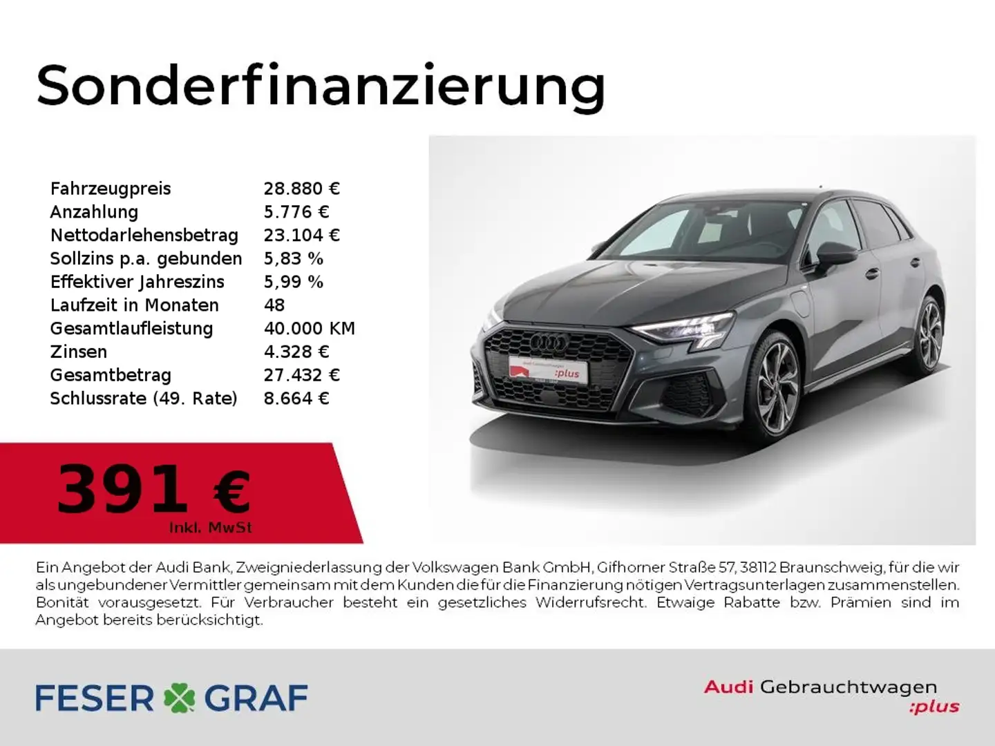 Audi A3 40 TFSI e-tron S line LED/ Rückfahrkamera/ virtual Gris - 1
