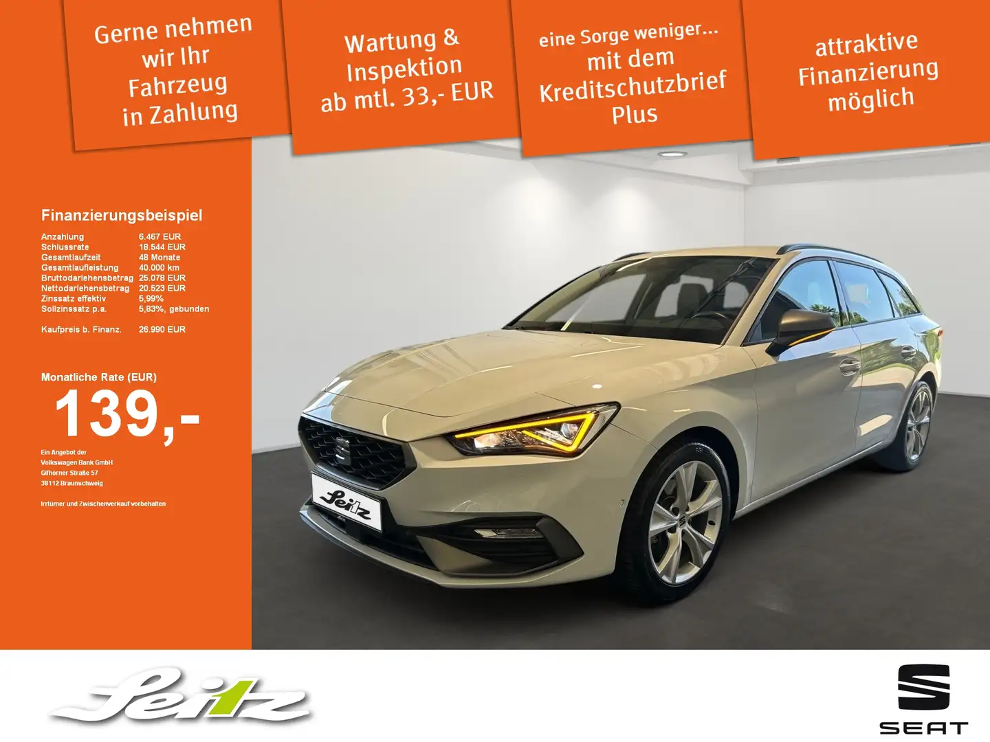 SEAT Leon Sportstourer 2.0 TDI FR *LED*KAMERA*NAVI*SITZH* Wit - 1
