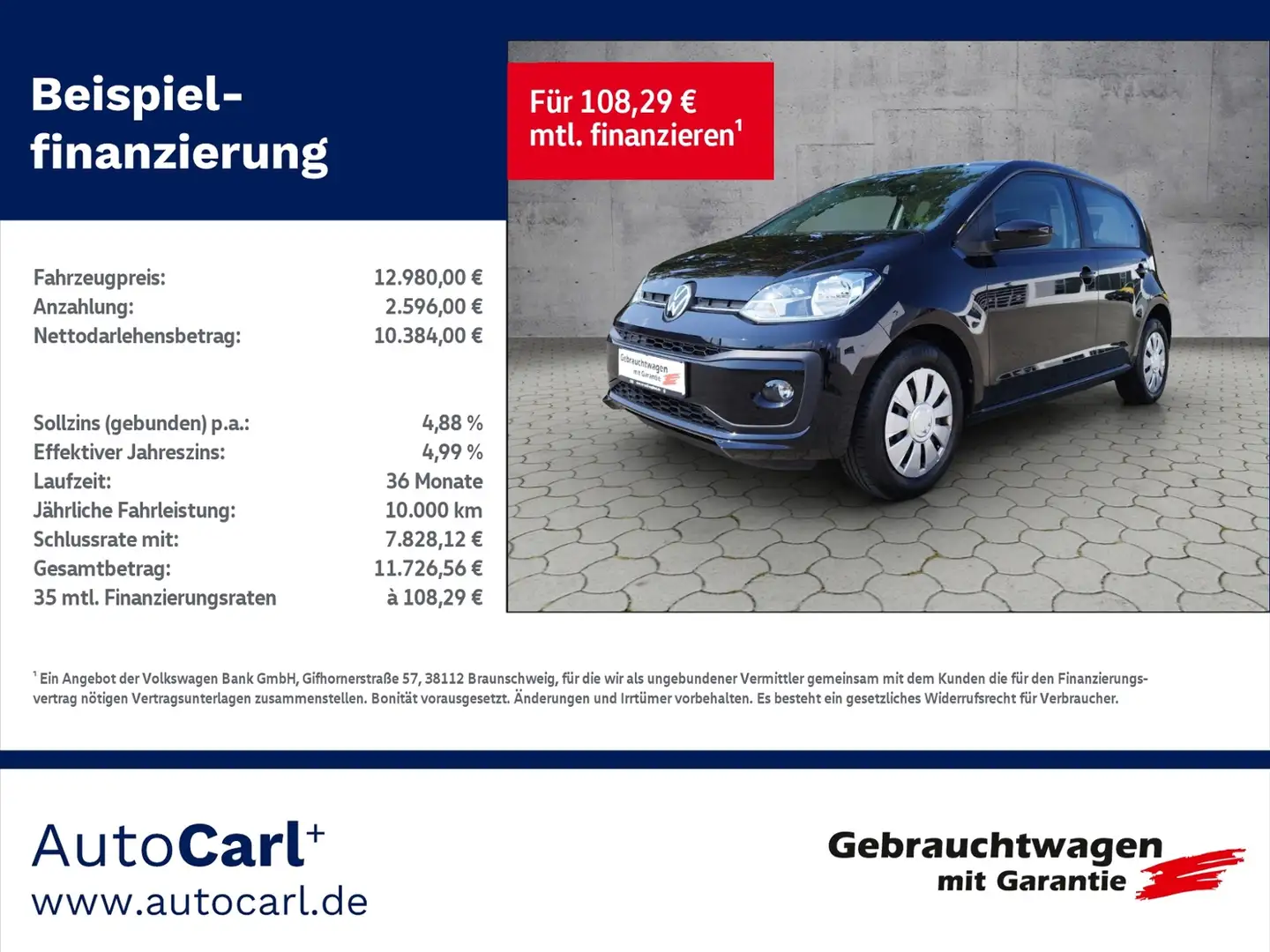 Volkswagen up! move 1.0 SHZ/TEL/USB/KLIMA Schwarz - 1