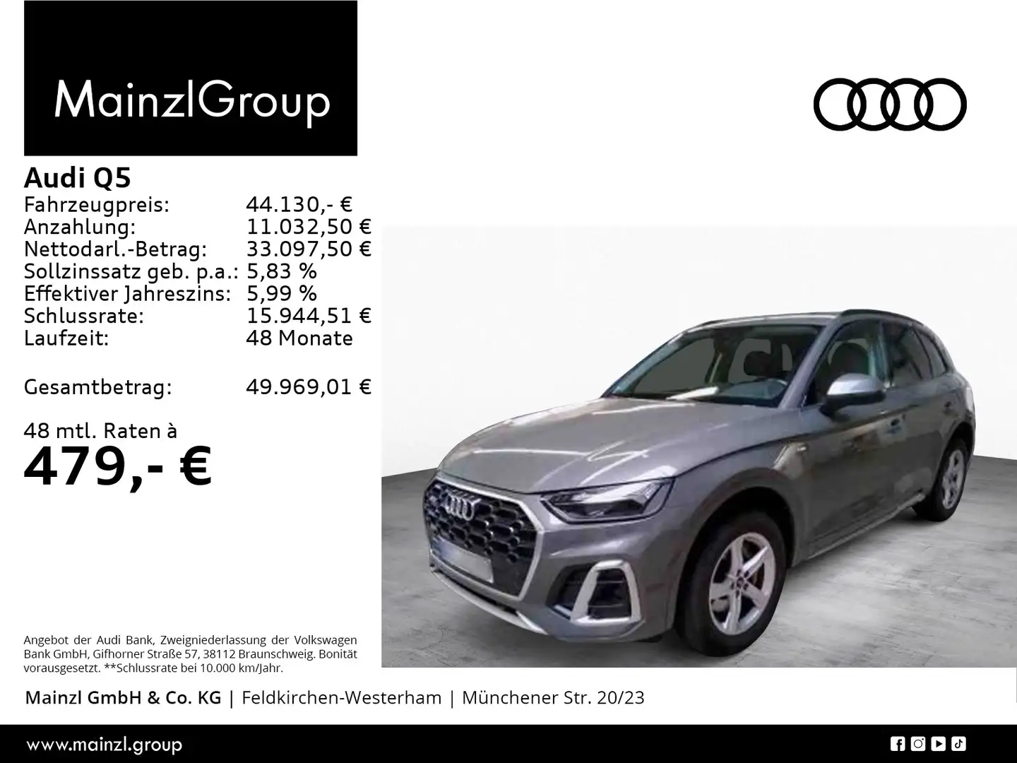 Audi Q5 40 TDI quattro S tronic S line AHK Kamera LED Grau - 1
