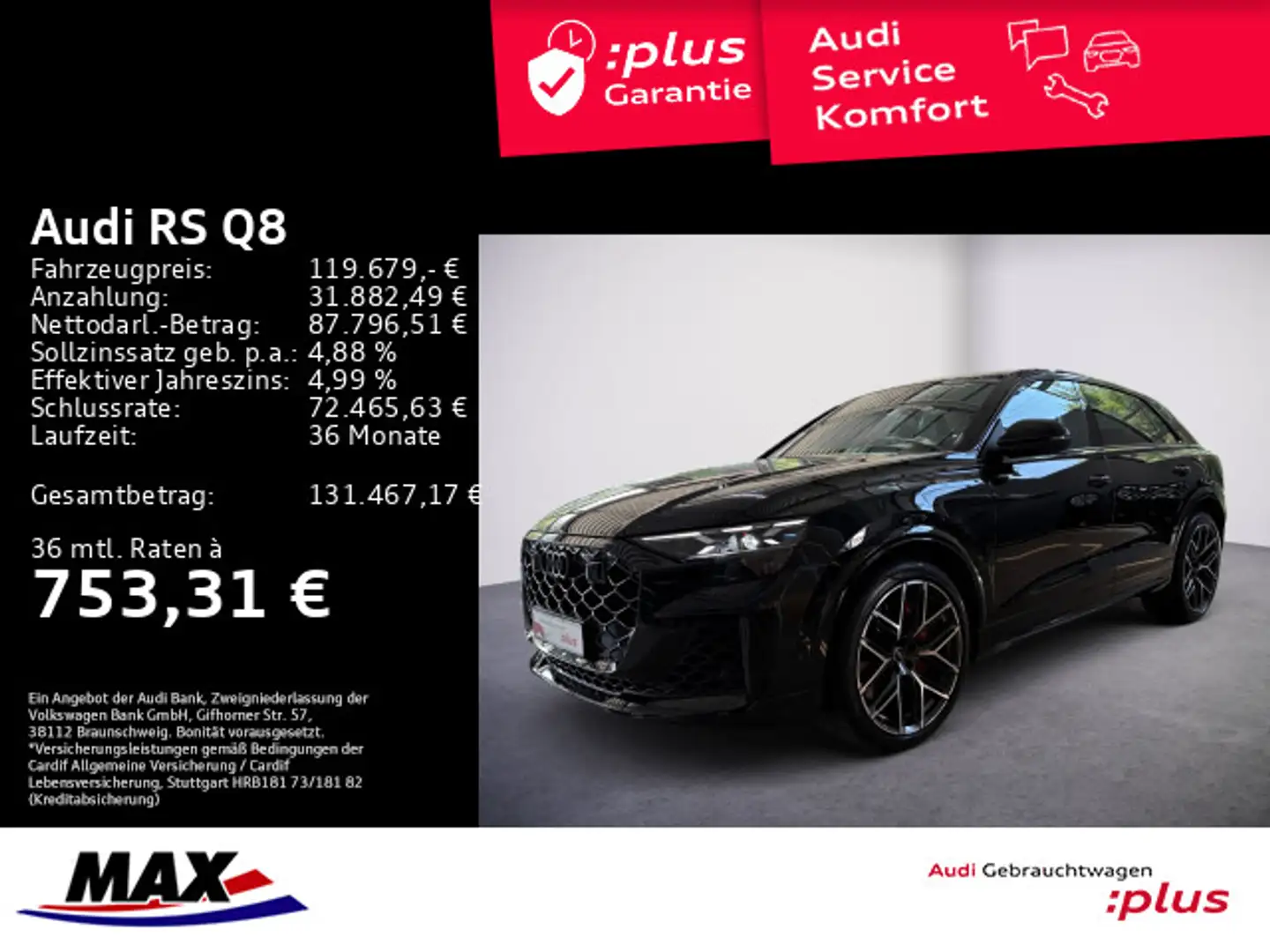 Audi RS Q8 RSQ8 4.0 TFSI quattro MATRIX LED+PANO+360°+AHK+ Schwarz - 1