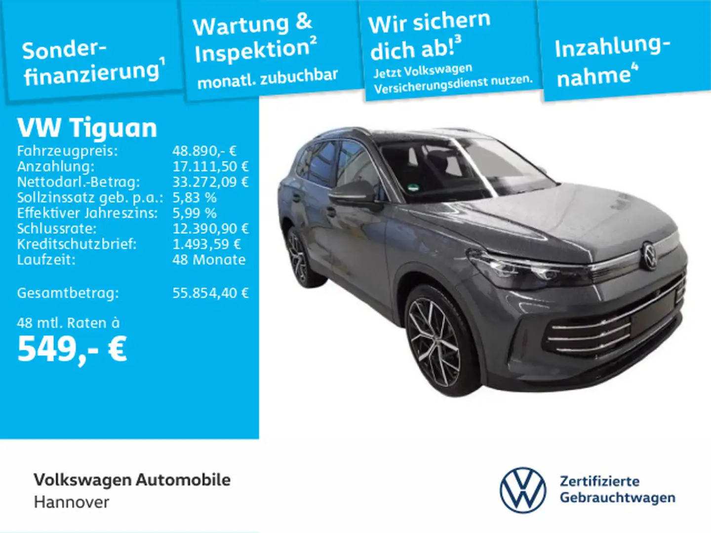 Volkswagen Tiguan 1.5 eTSI DSG eHybrid Elegance Navi AHK IQ Grau - 1