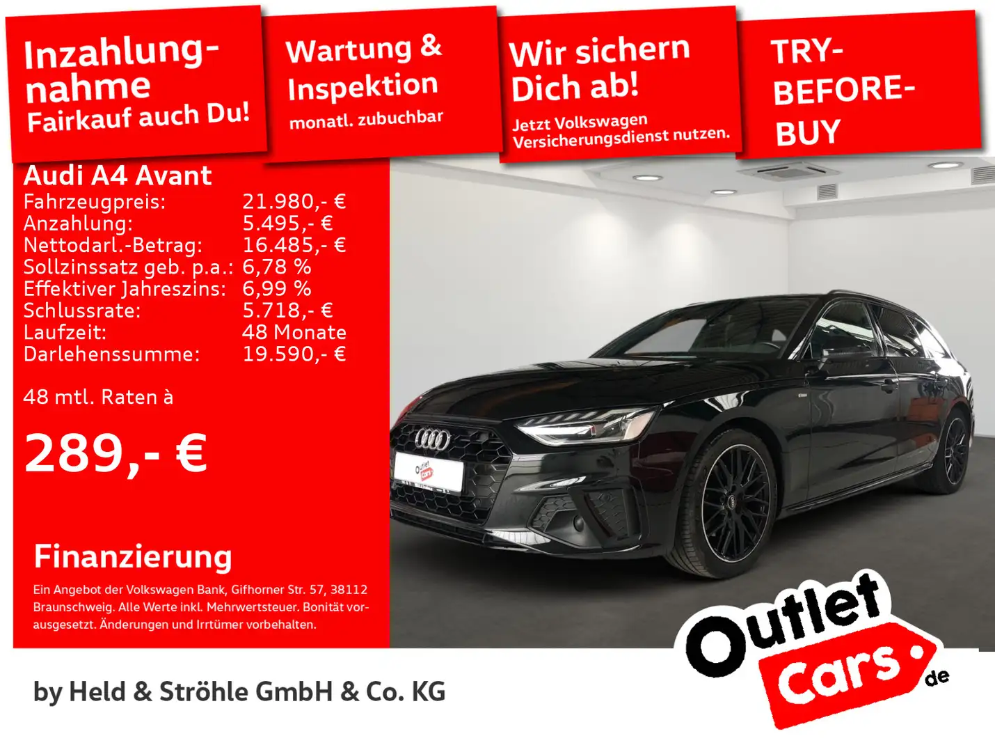 Audi A4 S-Line Black 35 TDI AHK LED NAVI RFK VC Schwarz - 1