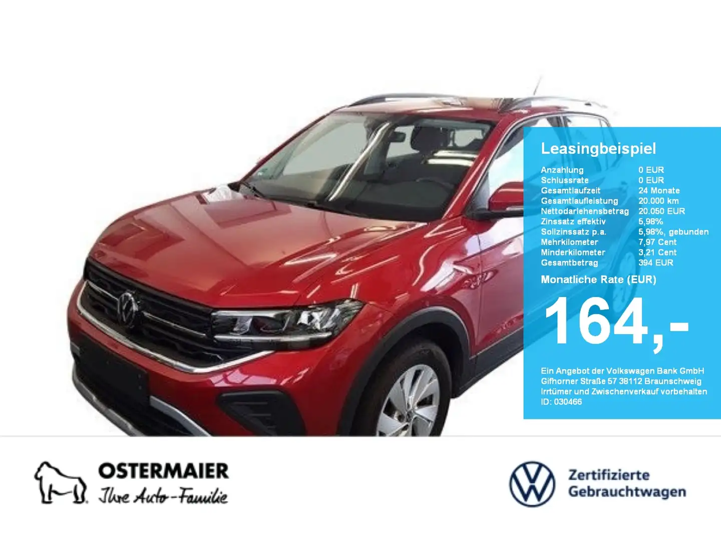 Volkswagen T-Cross LIFE 1.0TSI 95PS NAVI.LED.SHZG.IQ-DRIVE.ACC.5JG Rot - 1