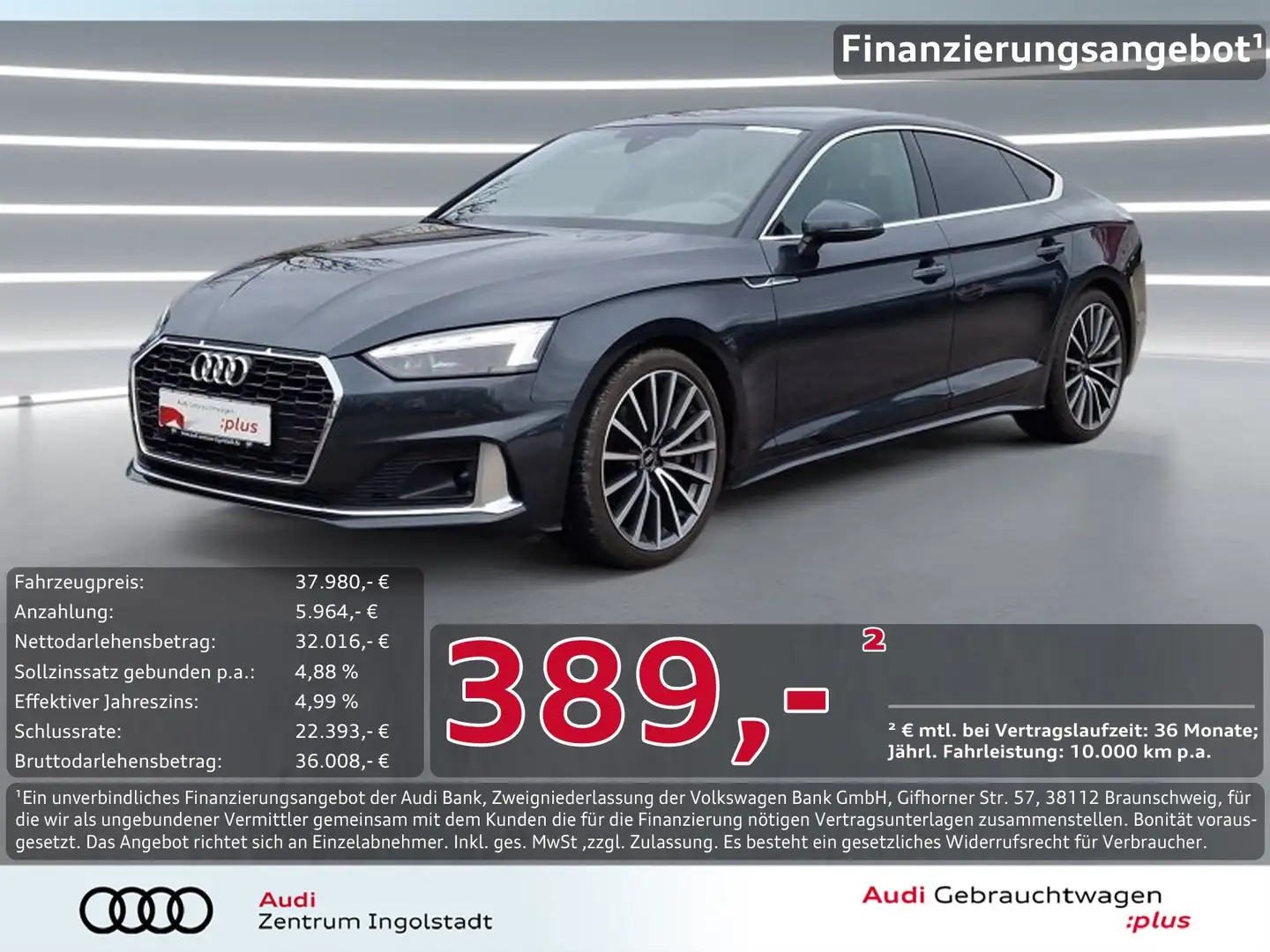 Audi A5 Sportback 40 TFSI MATRIX ACC 19" KAM advanced Grau - 1