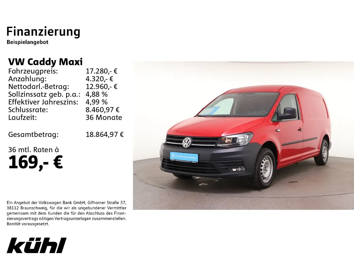 Volkswagen Caddy Kasten 2.0 TDI Navi AHK Rot - 2