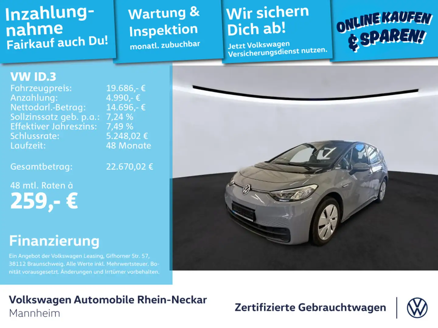 Volkswagen ID.3 Pure 110kW Navi PDC LED uvm. Grau - 1