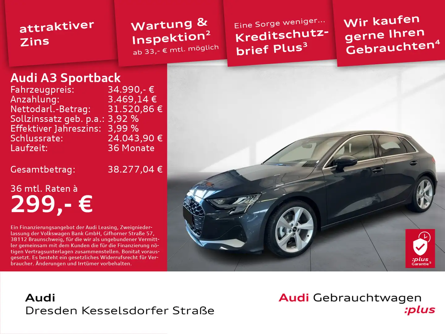 Audi A3 35 TFSI Advanced Navi AHZV S tronic Grau - 1