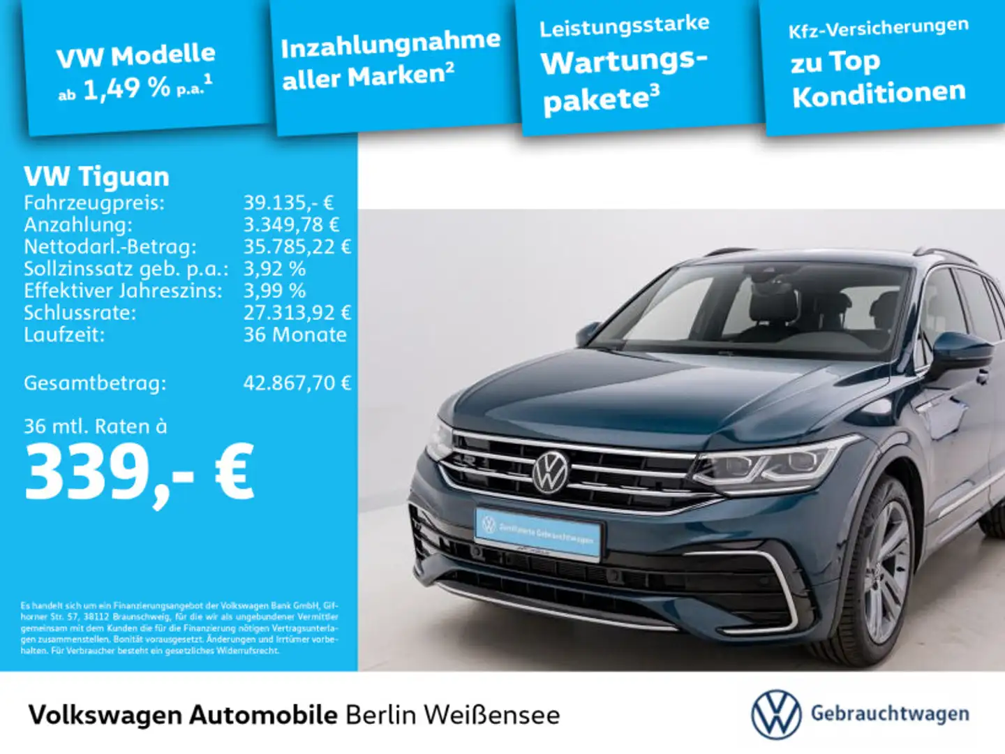 Volkswagen Tiguan 2.0 TSI R-Line 4Motion *DSG*APP*IQ.LIGHT* Blau - 1