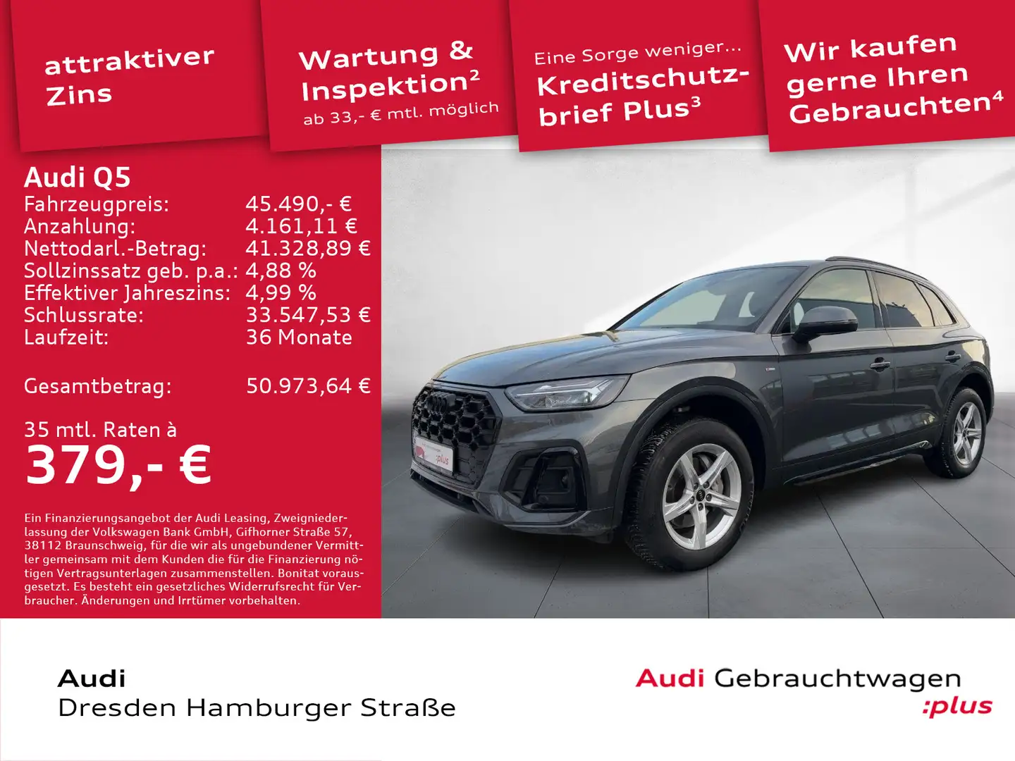 Audi Q5 40TDI S line quat. LED Navi Pano B&O S tronic Grau - 1