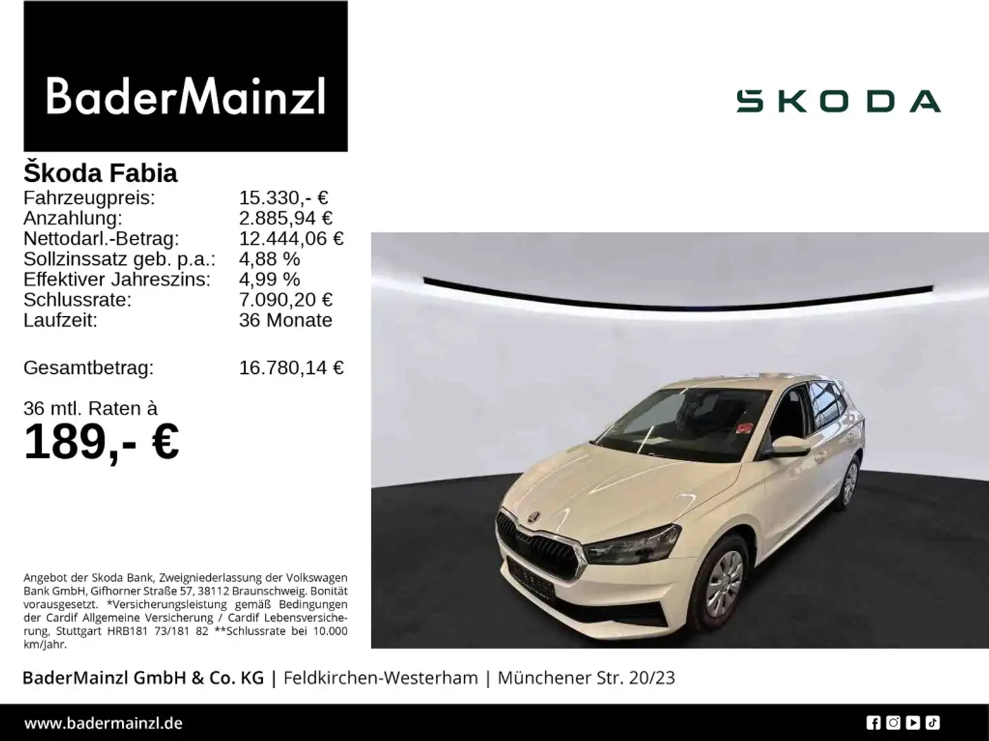 Skoda Fabia 1.0 TSI Ambition LED AAC Tempomat PDC Weiß - 1