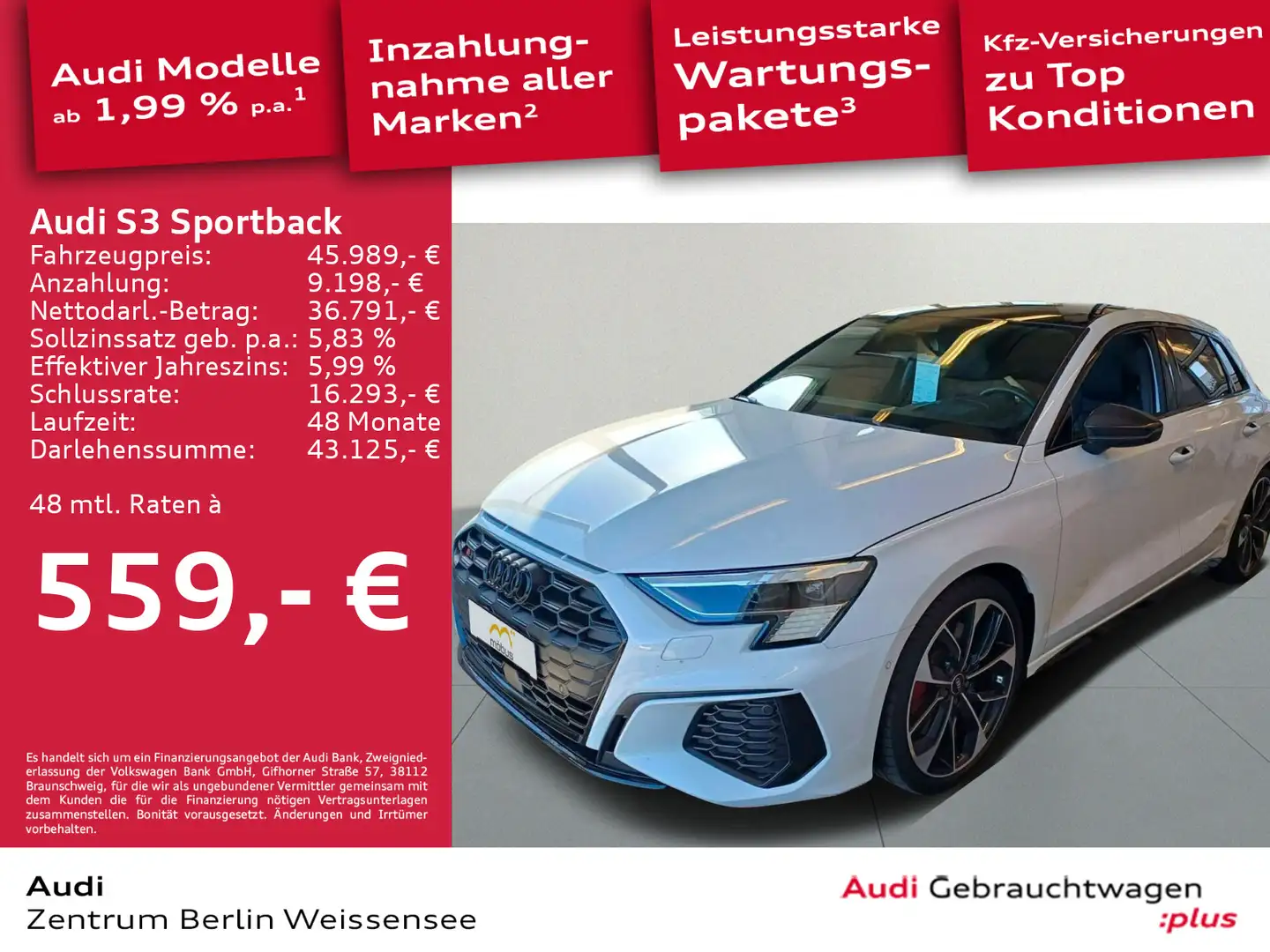 Audi S3 2.0 TFSI S-TRO*QUA*MATRIX*HUD*B&O** Weiß - 1