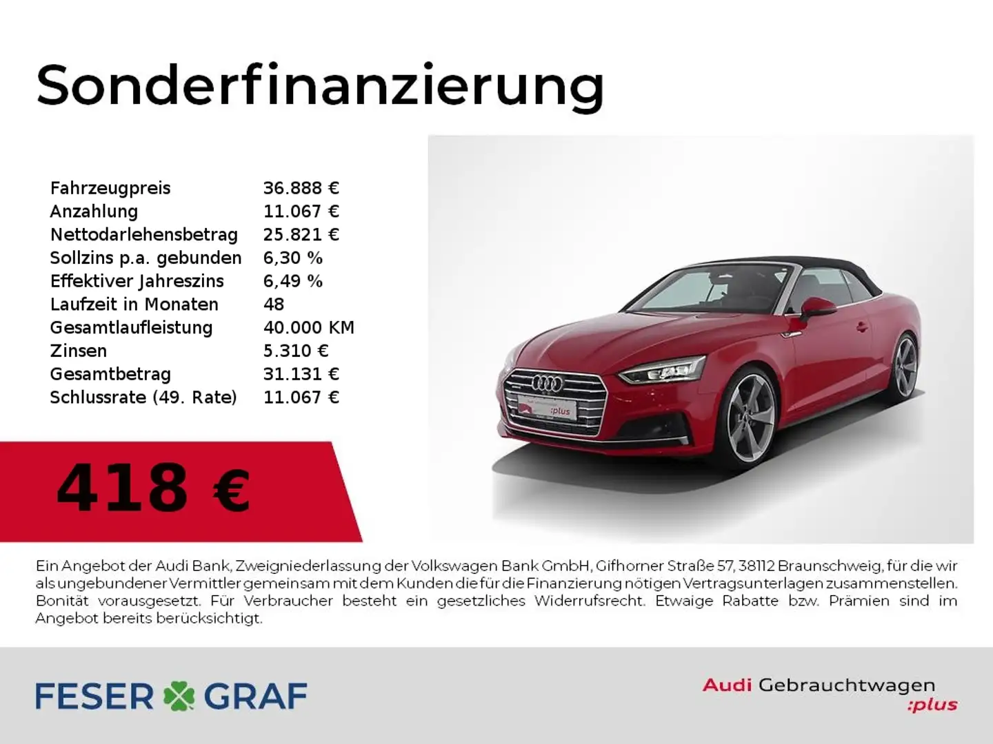 Audi A5 Cabriolet 45 TFSI qu 3x S Line Navi,Leder,HUD Rot - 1
