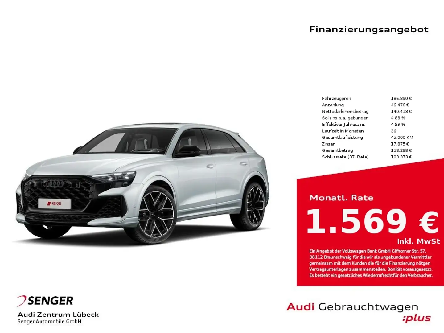 Audi RS Q8 tiptronic Leder HD-Matrix Silber - 1