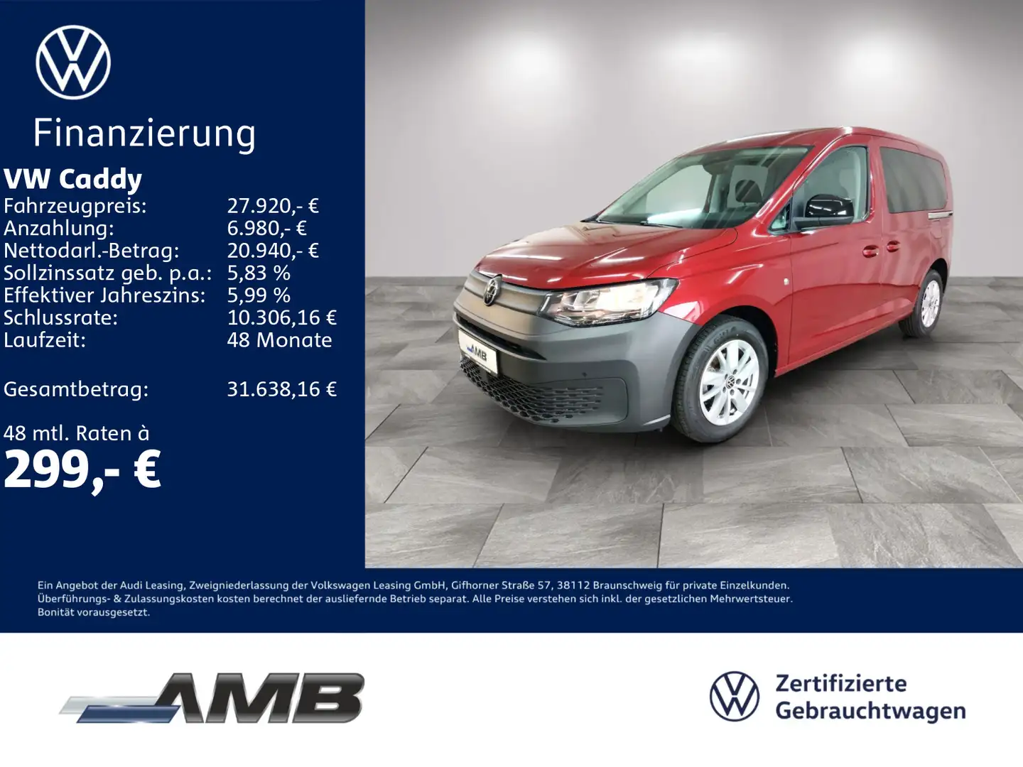 Volkswagen Caddy Kombi 2.0 TDI AHK/Navi/digiC/Sitzhzg/RFK Rot - 1