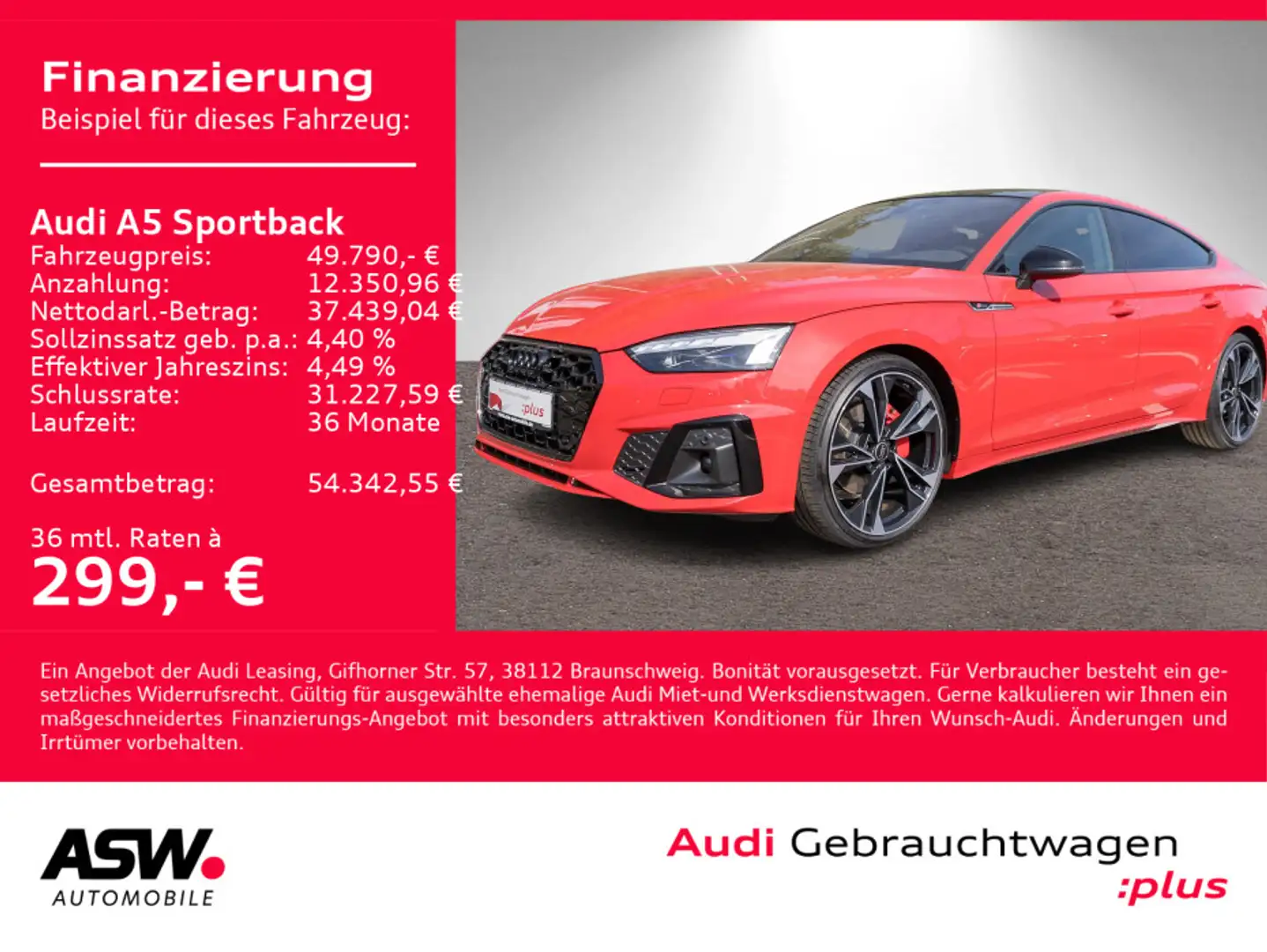 Audi A5 S line 40TDI quattro Navi Matrix VC Rot - 1