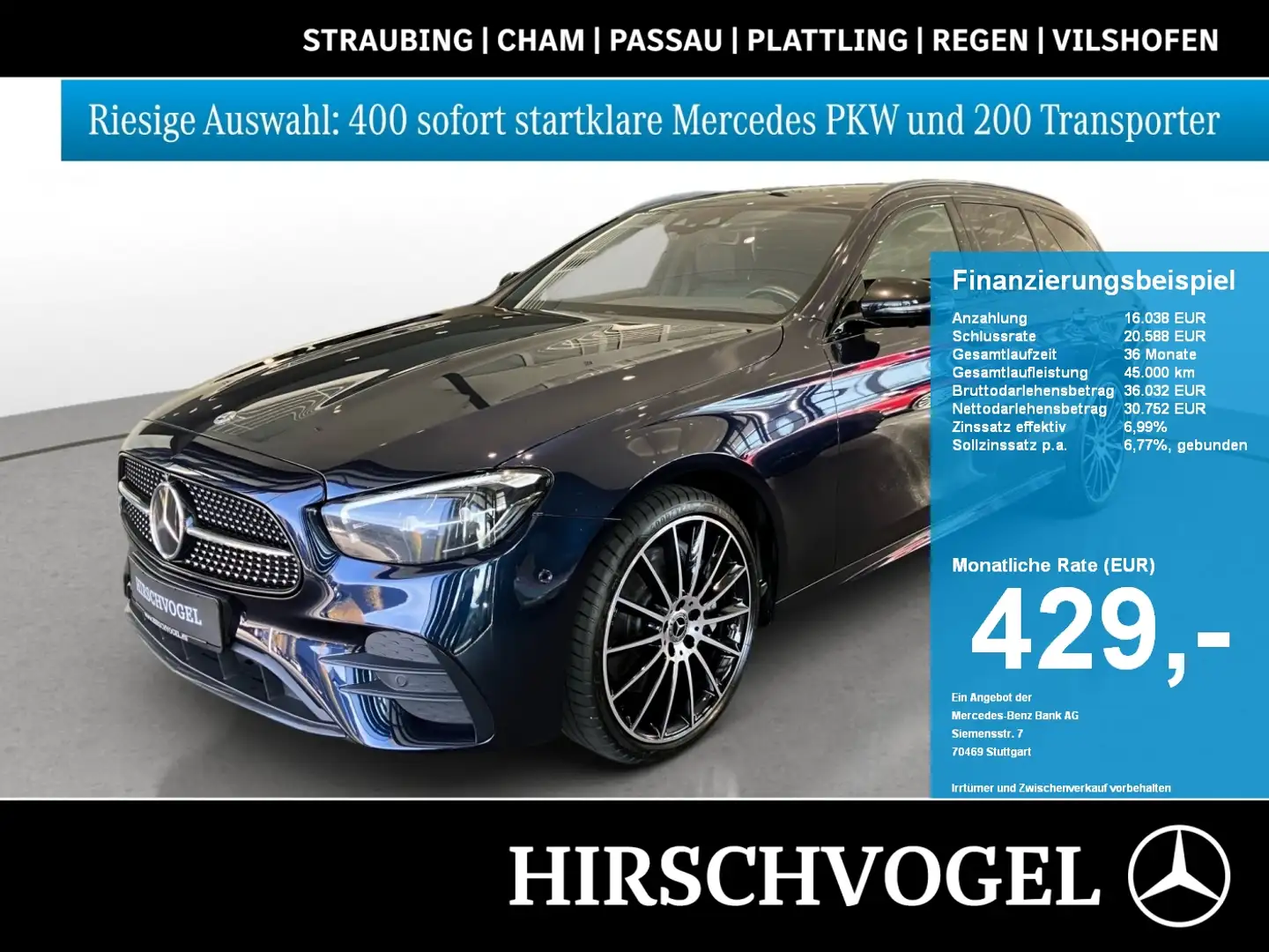 Mercedes-Benz E 400 d 4M AMG-Line+Night+ABC+Pano+AHK+DISTRONIC Bleu - 1