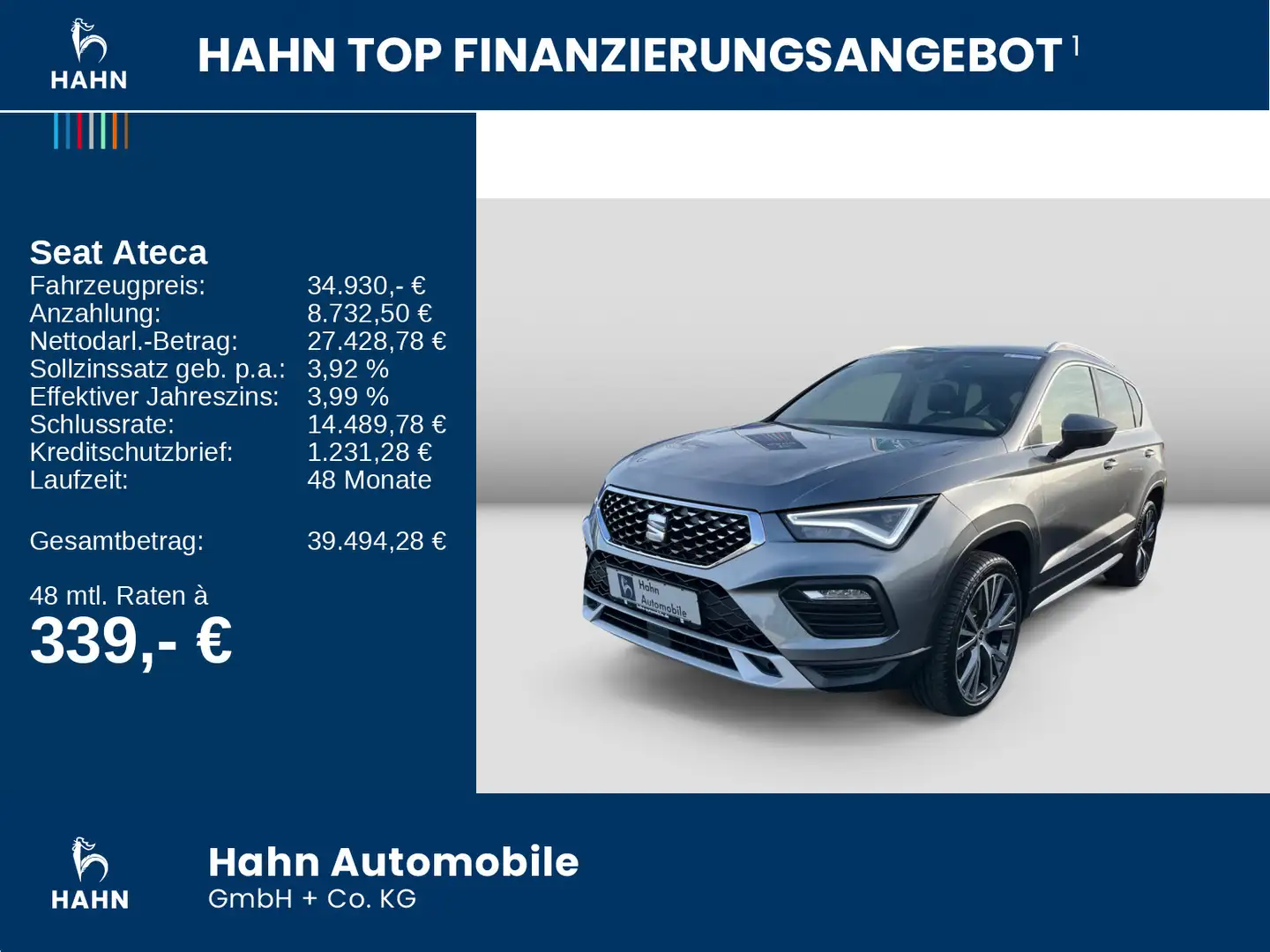 SEAT Ateca 2.0TDI DSG Xperience LED Navi AHK Pano APP Gris - 2
