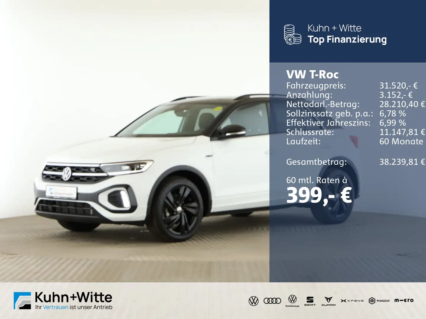 Volkswagen T-Roc 1.5 TSI R-Line *AHK*LED*RFK*Navi*AppleCar* Weiß - 1