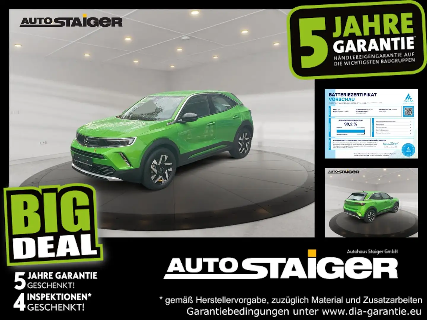 Opel Mokka-E Elegance LED+Navi+Fernlichtass.+Kamera+LM Grün - 1