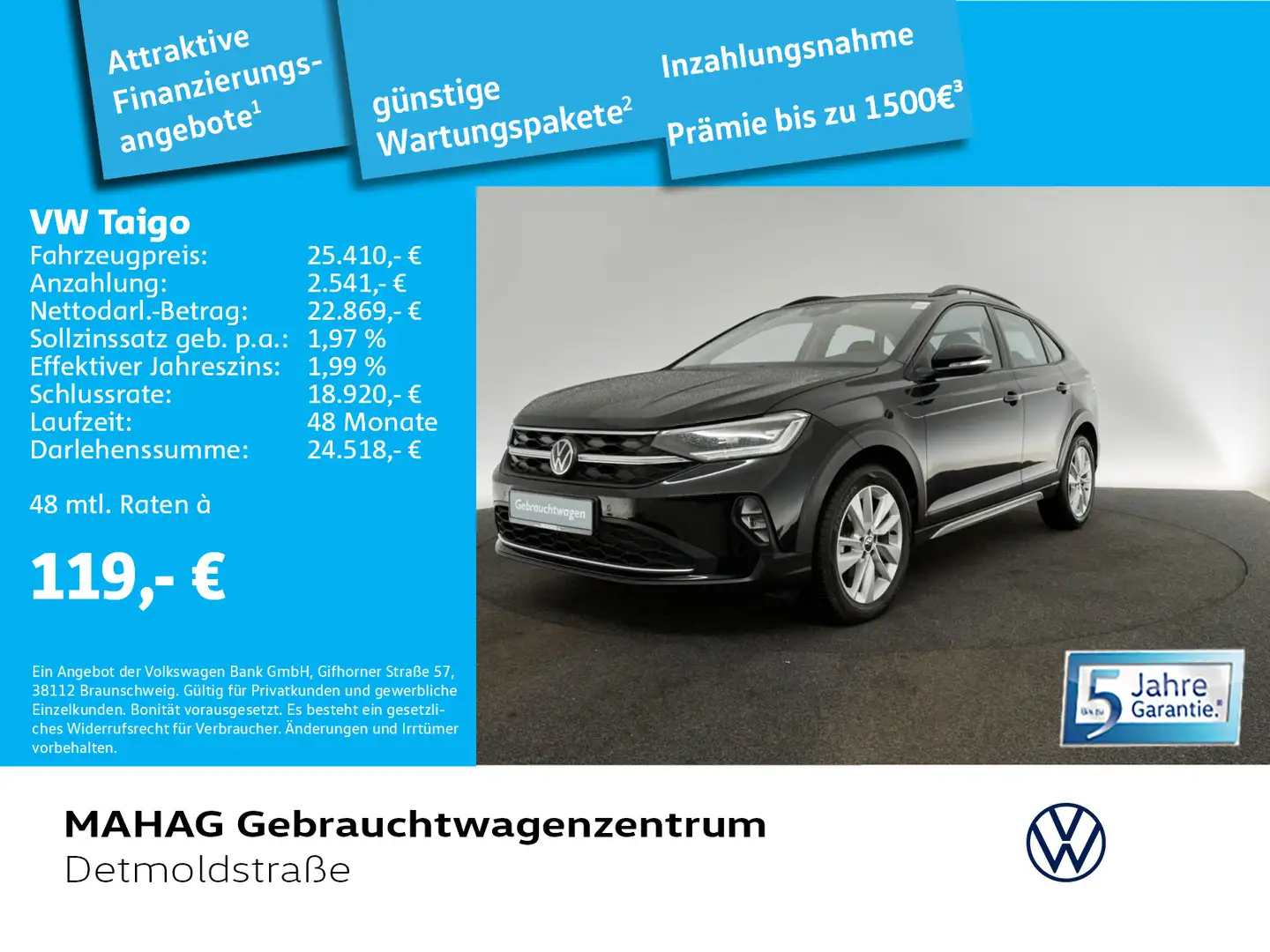 Volkswagen Taigo 1.5 TSI GOAL Navi IQ.Light ACC DigitalCock Schwarz - 1