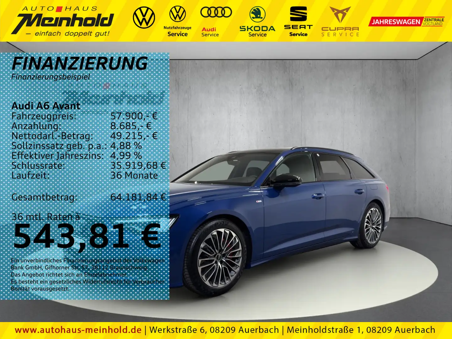 Audi A6 TFSI e 55 S line quattro S tronic, AHK Blau - 1