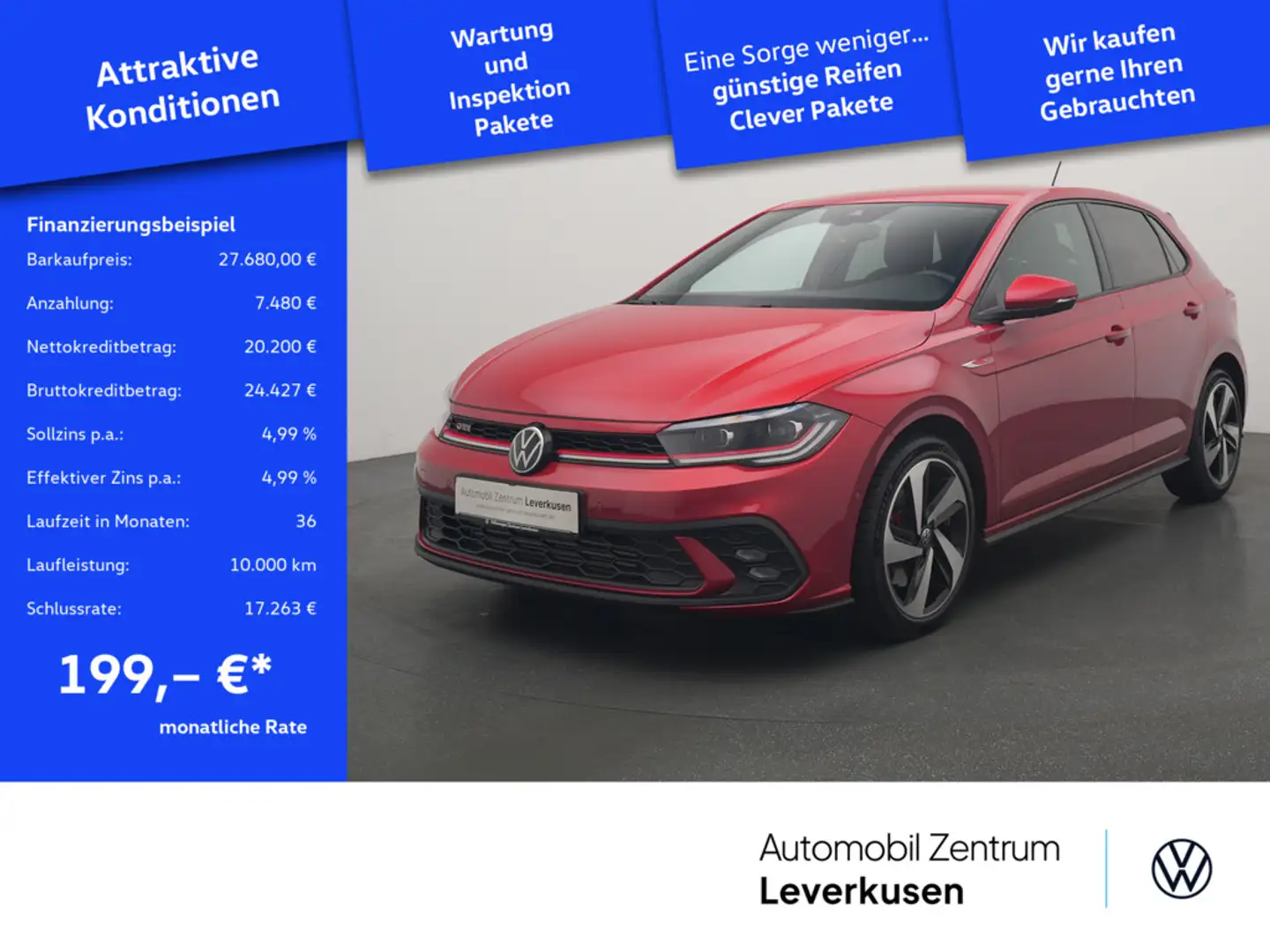 Volkswagen Polo GTI DSG VIRT MATRIX ACC SHZ PDC PORT NAV Rot - 1